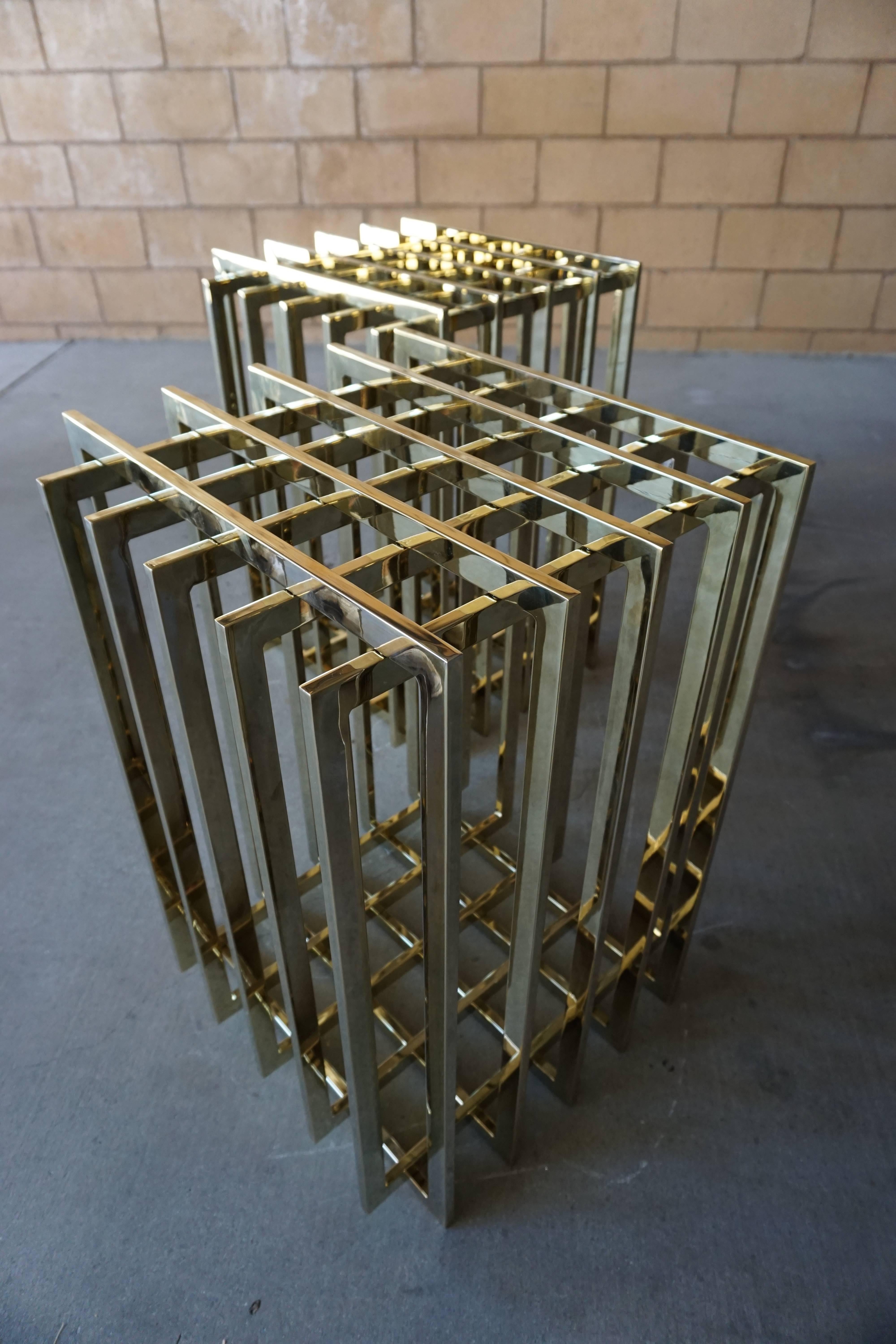 American Pair of Brass-Plated Steel Cage-Form Dining Table Bases by Pierre Cardin C 1970s