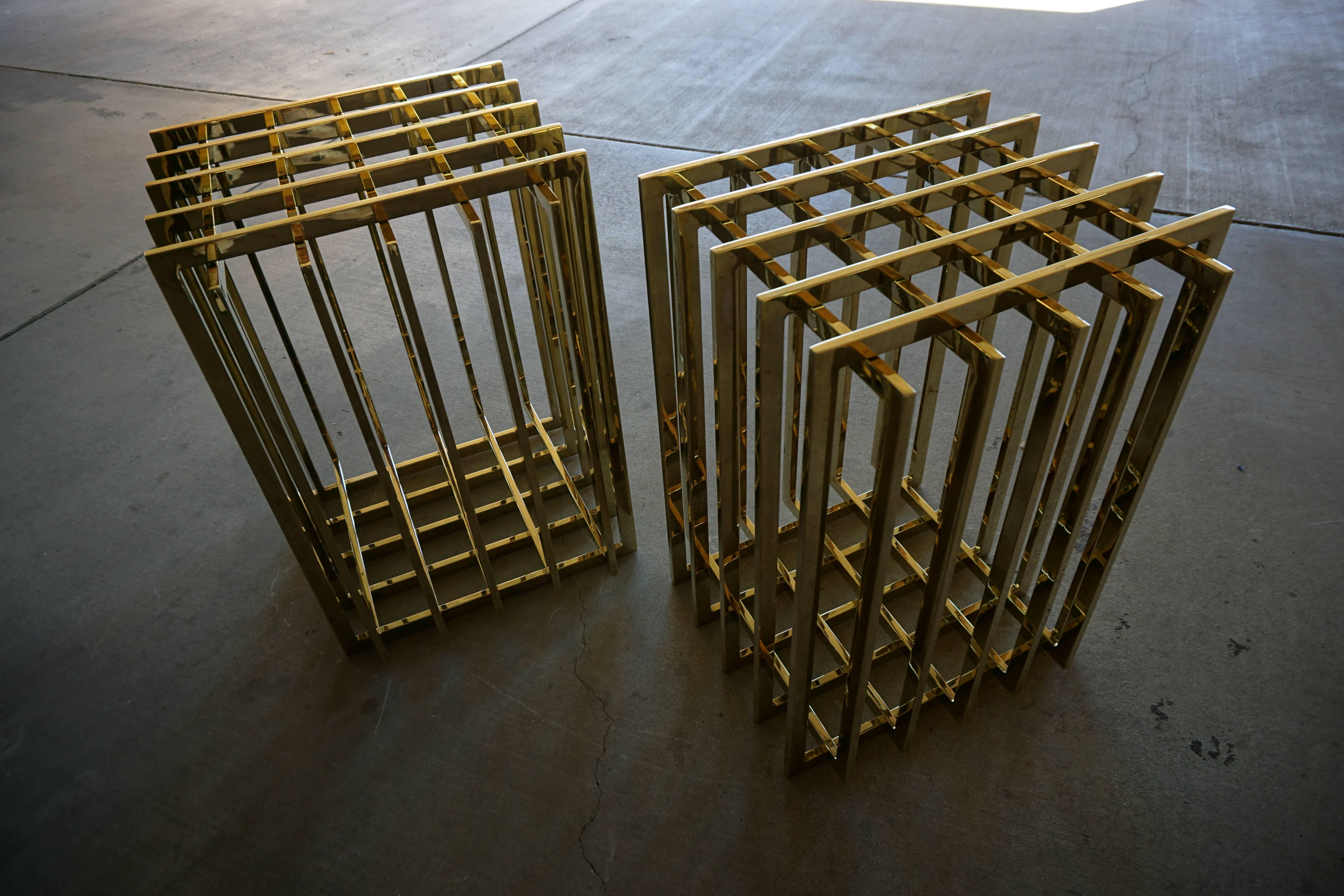 Pair of Brass-Plated Steel Cage-Form Dining Table Bases by Pierre Cardin C 1970s In Excellent Condition In Palm Springs, CA