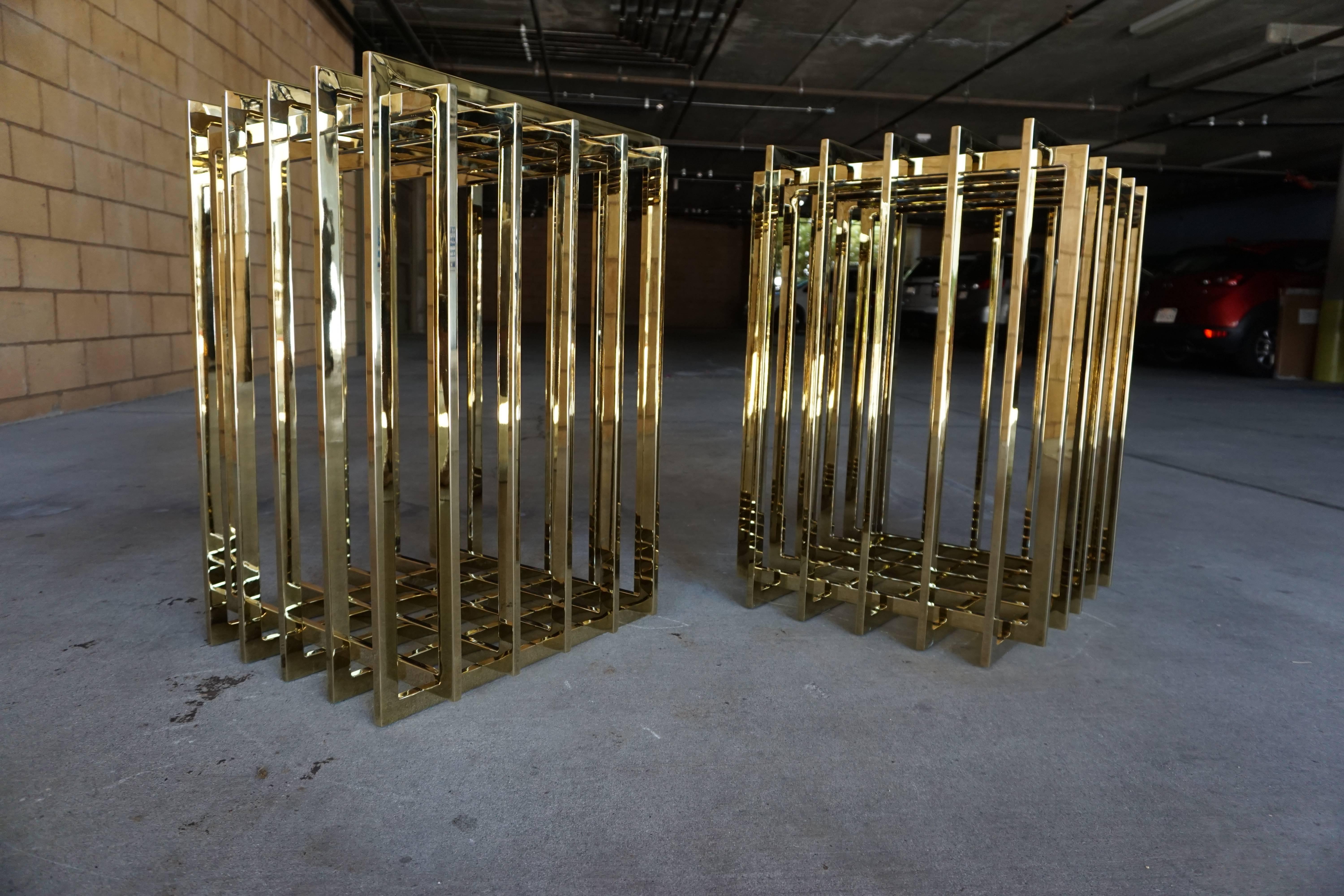 Mid-Century Modern Pair of Brass-Plated Steel Cage-Form Dining Table Bases by Pierre Cardin C 1970s