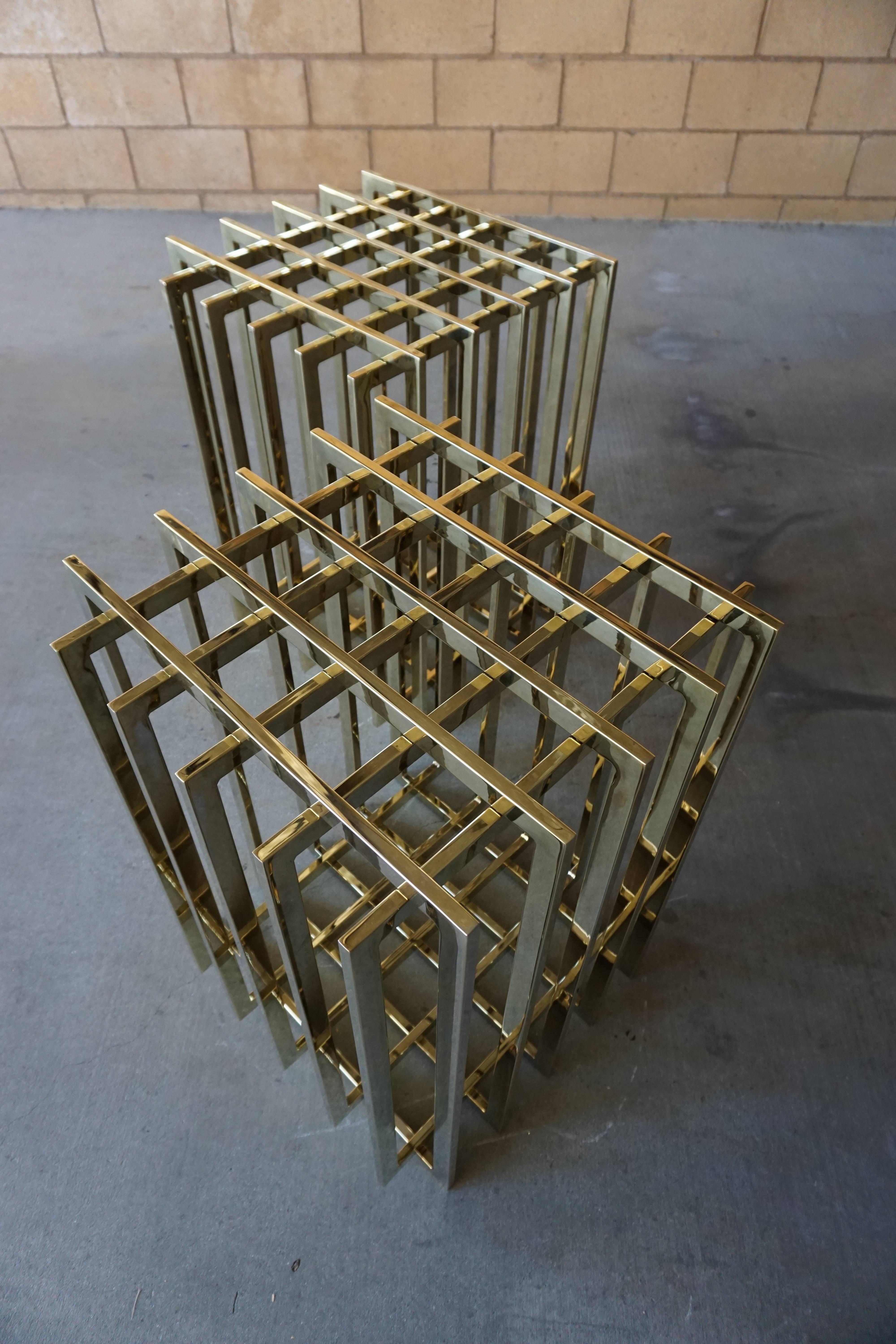 Pair of Brass-Plated Steel Cage-Form Dining Table Bases by Pierre Cardin C 1970s 4