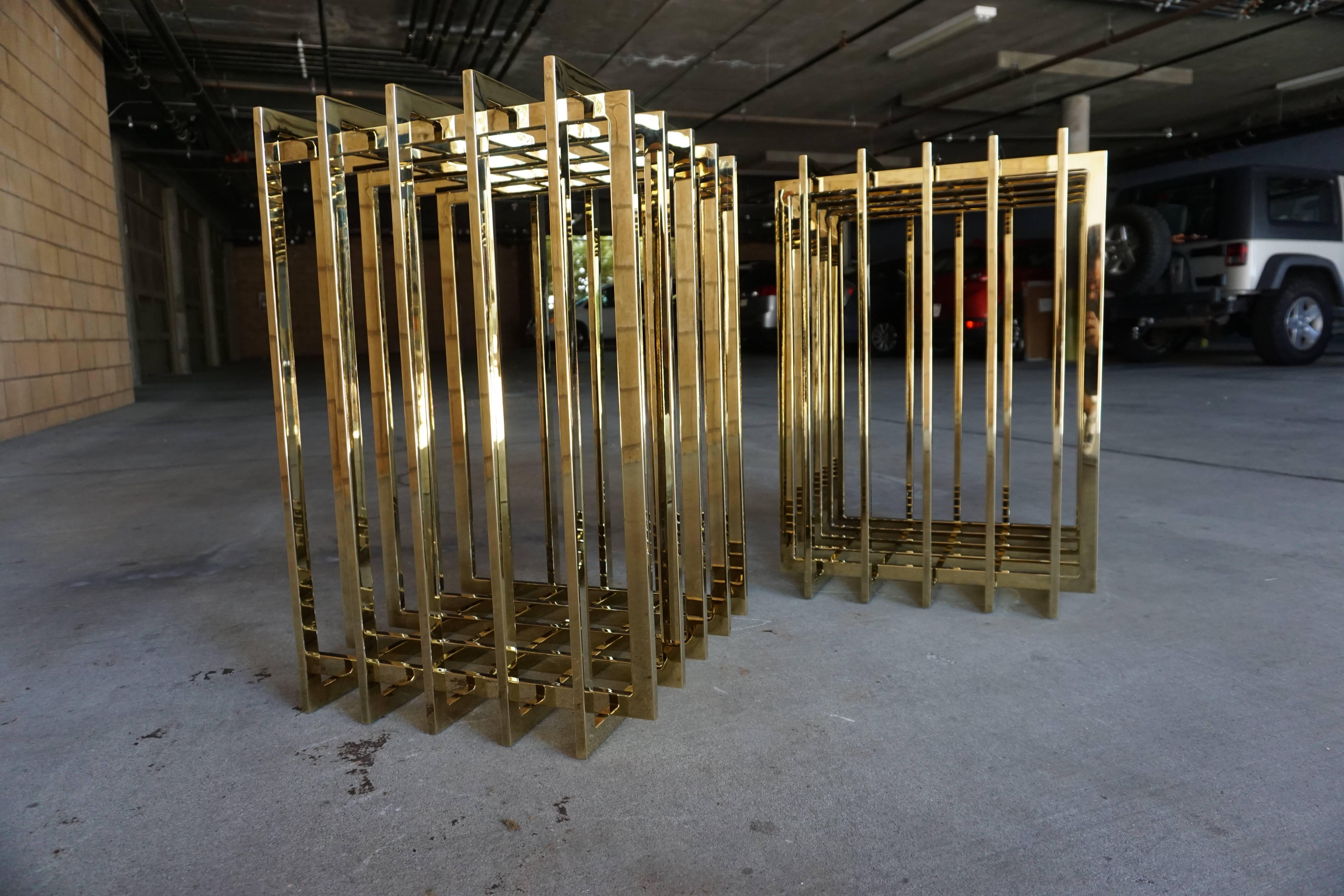 Pair of Brass-Plated Steel Cage-Form Dining Table Bases by Pierre Cardin C 1970s 1