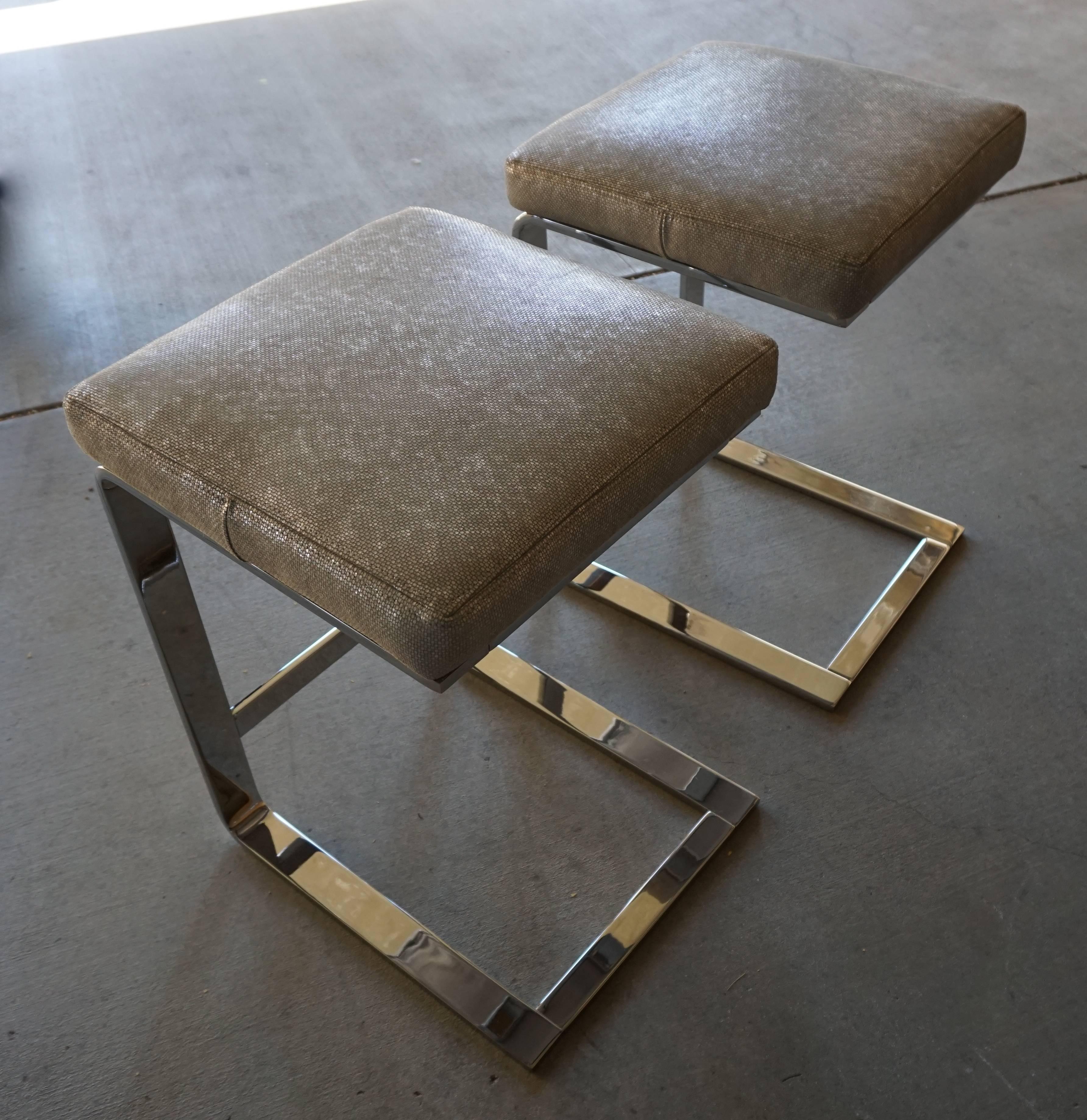 Pair of Nickel Plated Counter Stools Attributed to Leon Rosen for Pace  C. 1970s 1