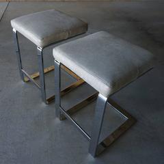 Pair of Nickel Plated Counter Stools Attributed to Leon Rosen for Pace  C. 1970s