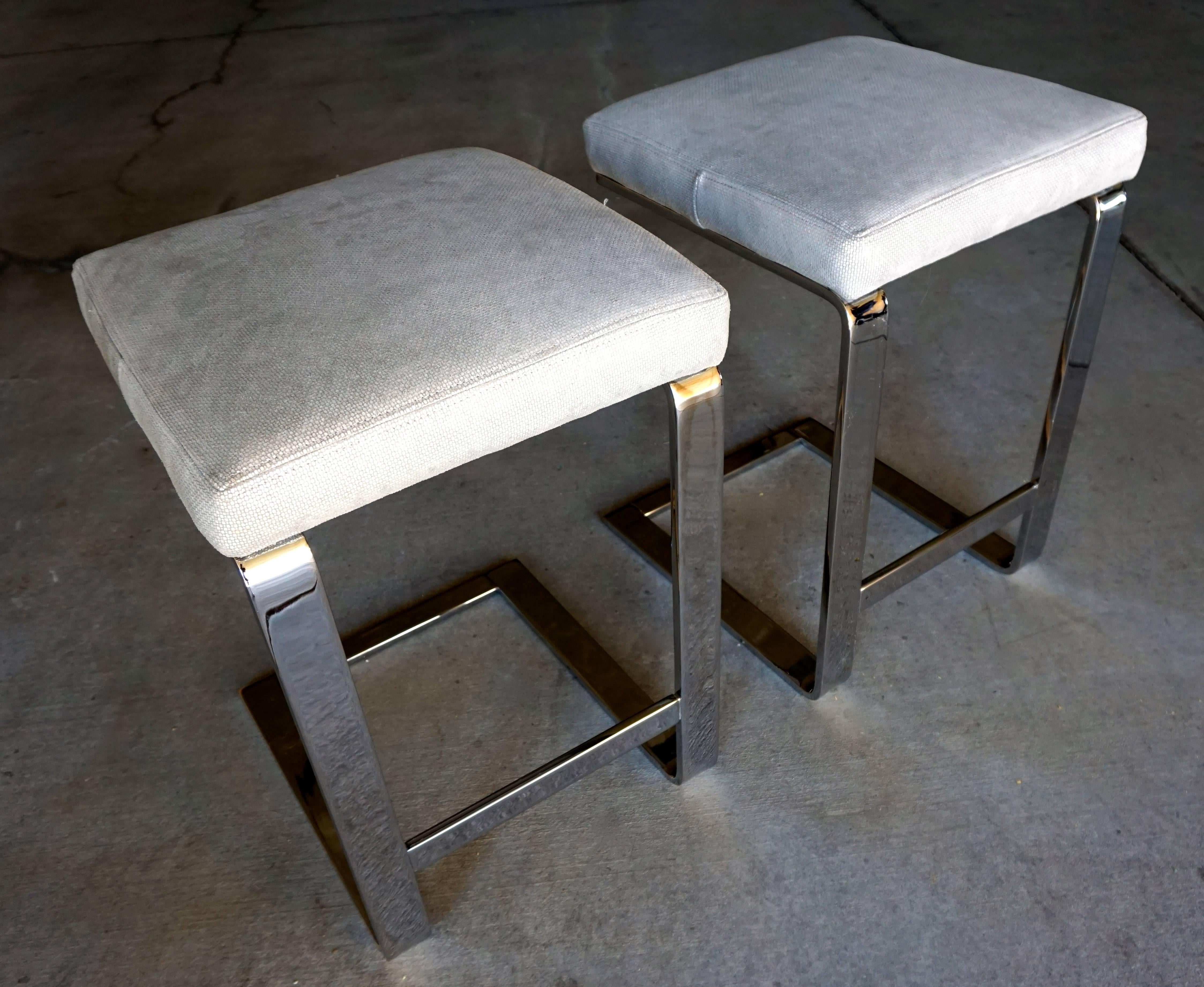 American Pair of Nickel Plated Counter Stools Attributed to Leon Rosen for Pace  C. 1970s