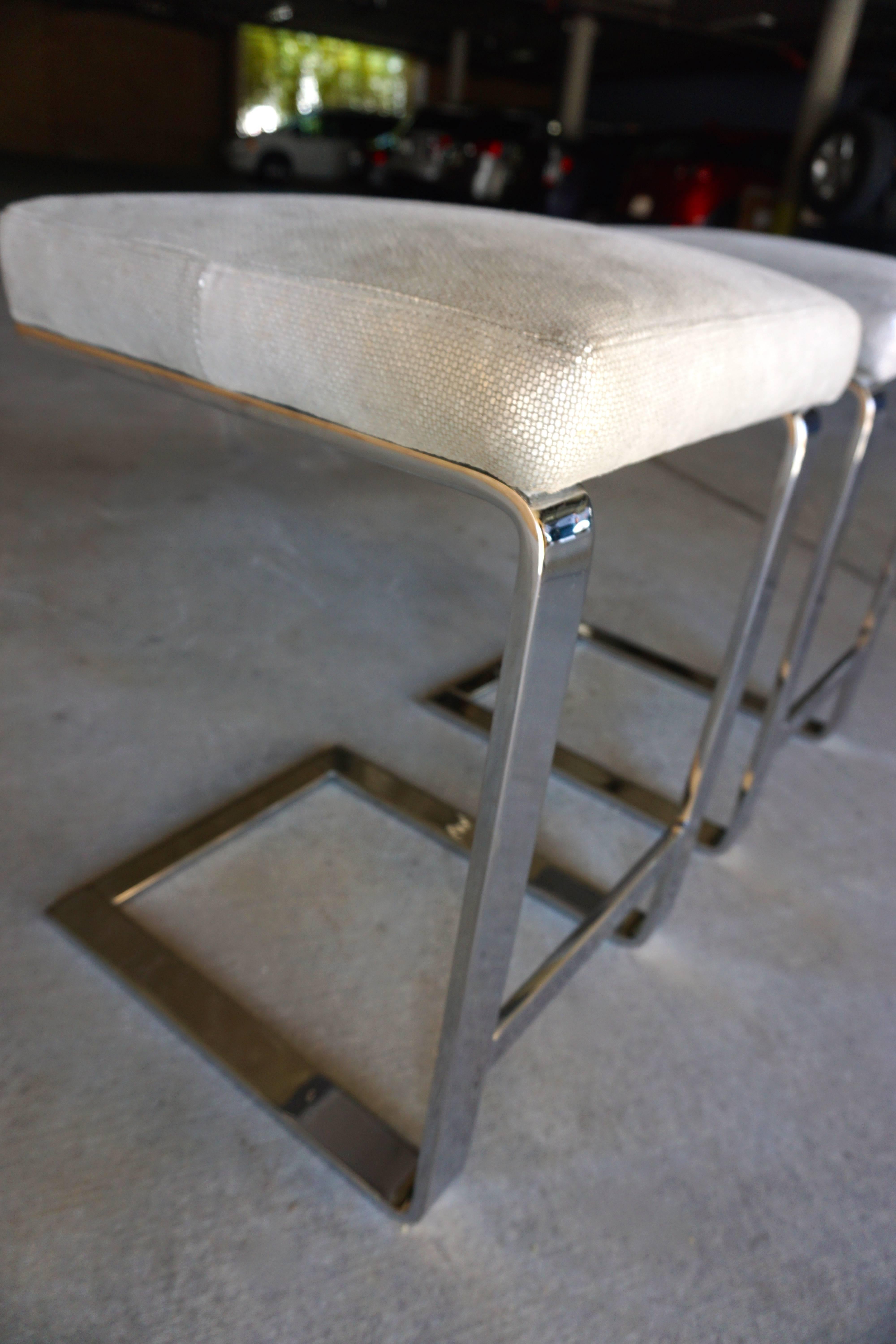 Late 20th Century Pair of Nickel Plated Counter Stools Attributed to Leon Rosen for Pace  C. 1970s