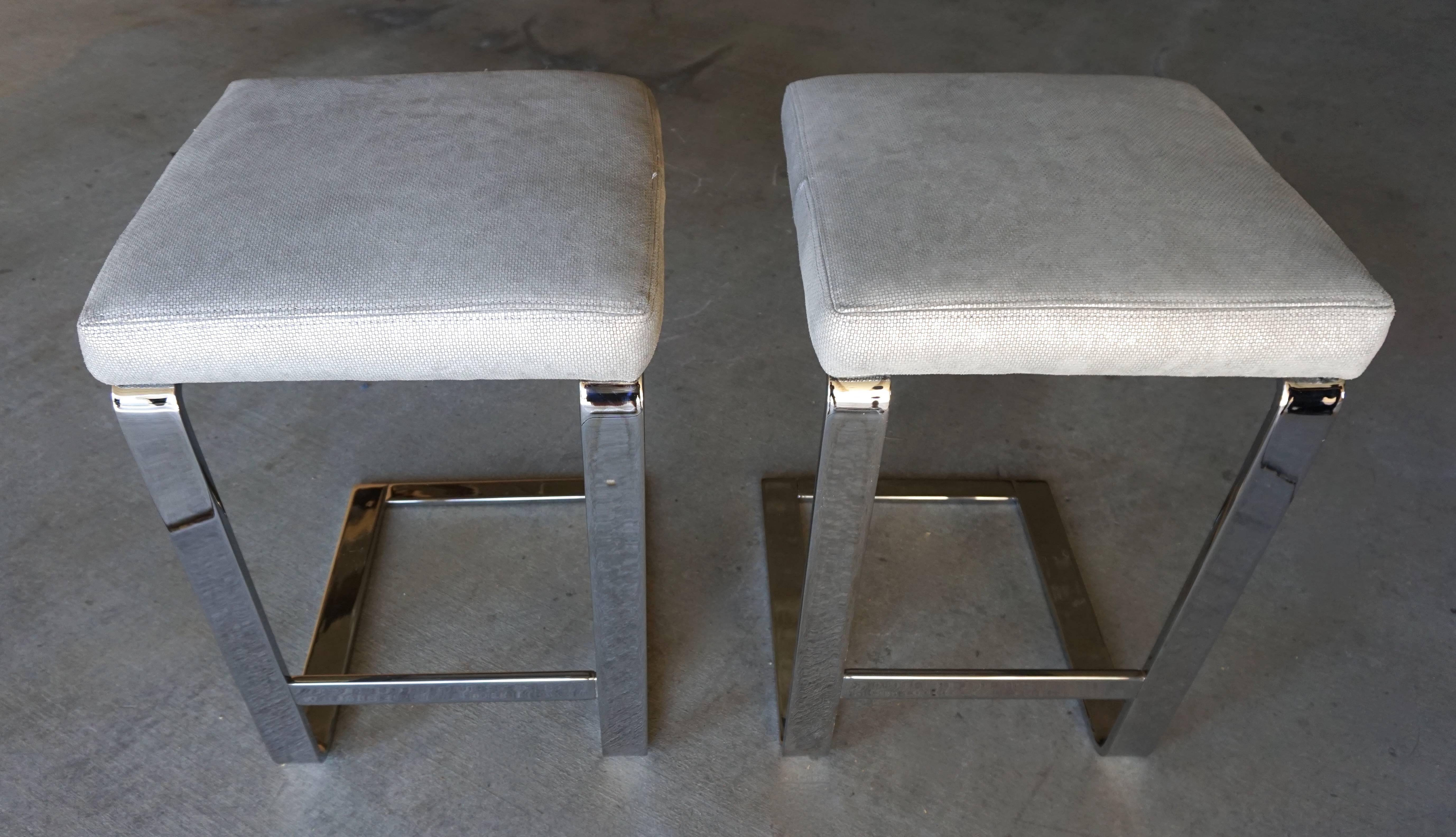 Mid-Century Modern Pair of Nickel Plated Counter Stools Attributed to Leon Rosen for Pace  C. 1970s