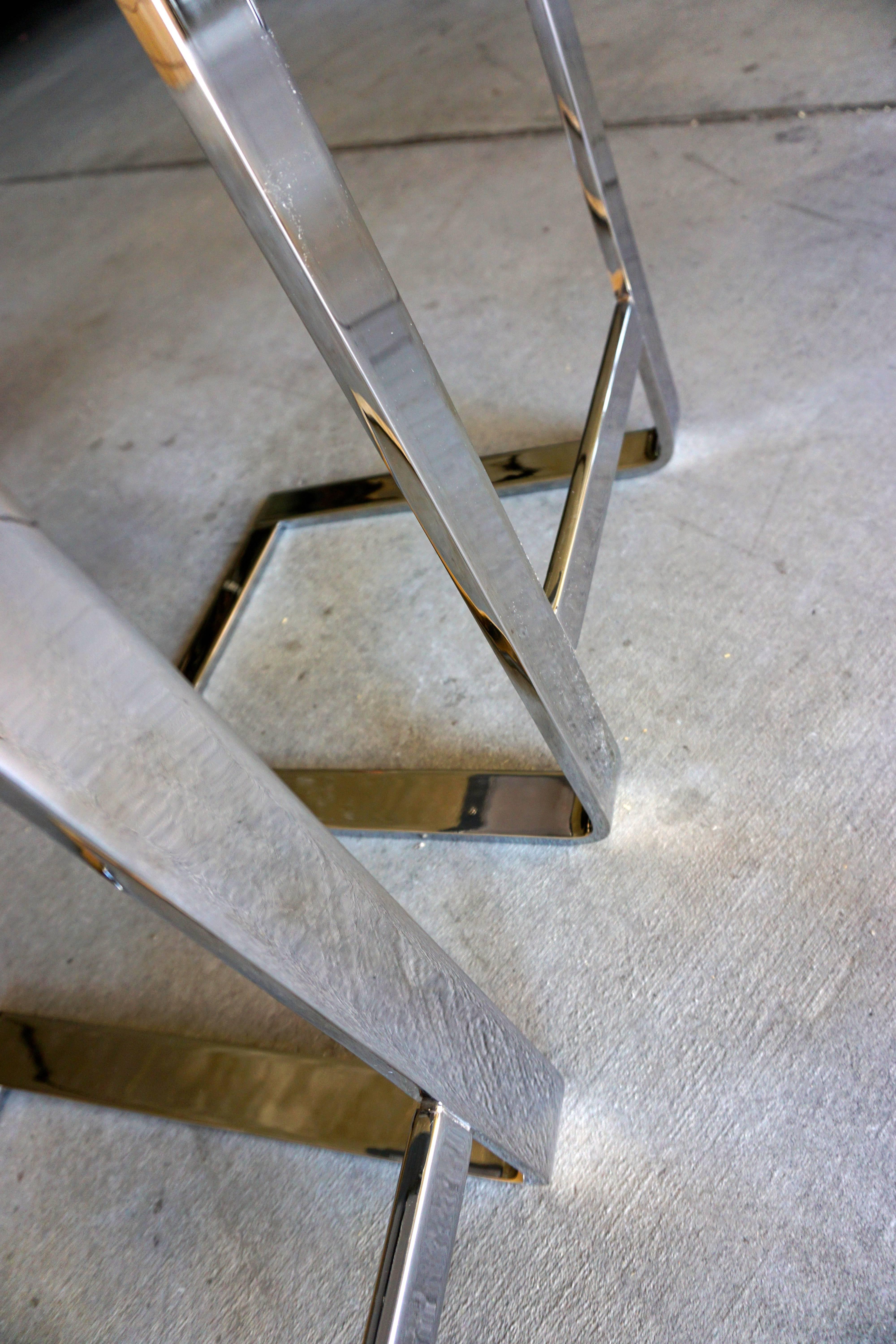 Pair of Nickel Plated Counter Stools Attributed to Leon Rosen for Pace  C. 1970s 2