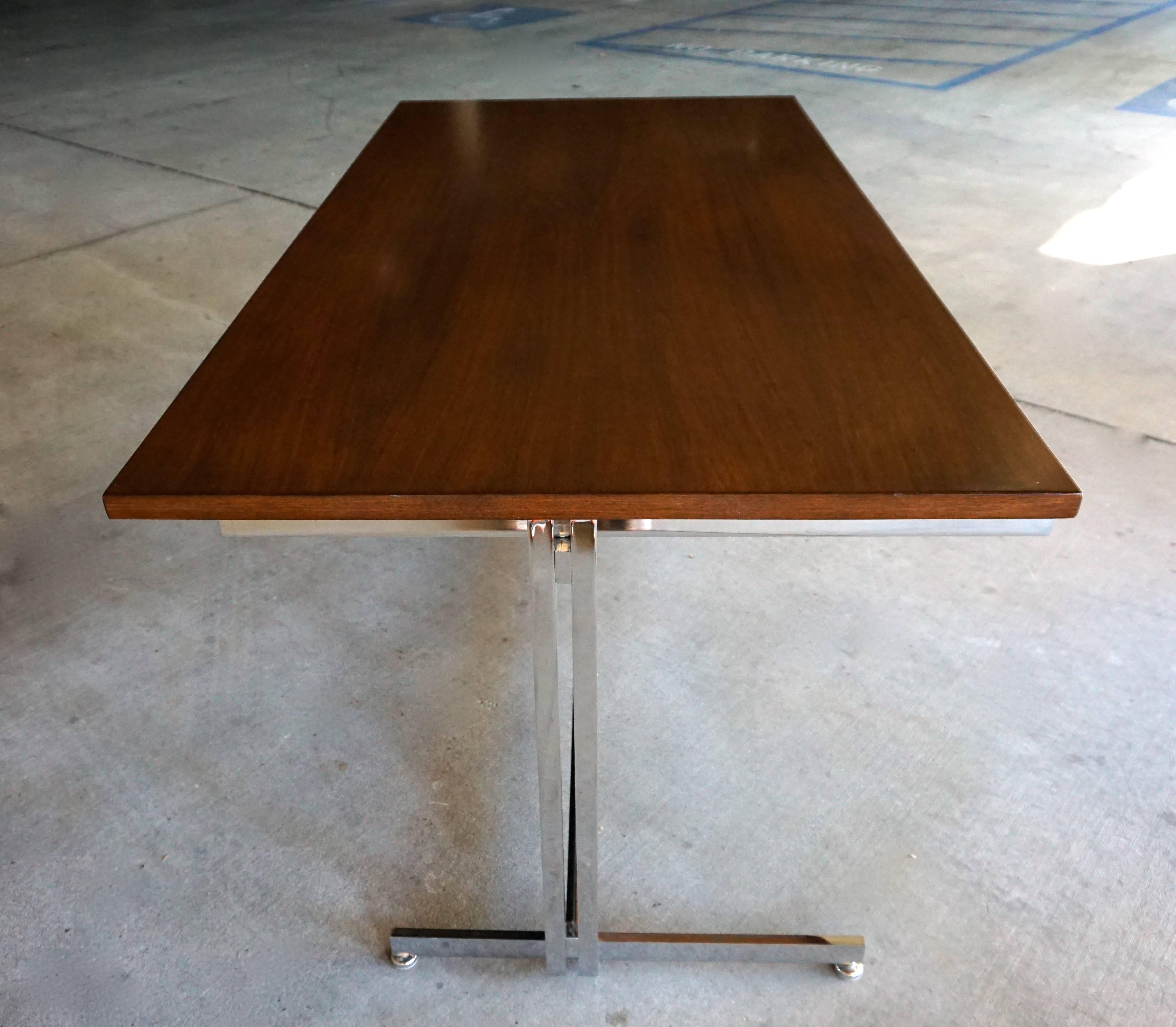 Walnut & Steel Writing Table Attributed to Belgian Designer Jules Wabbes C.1960s 1