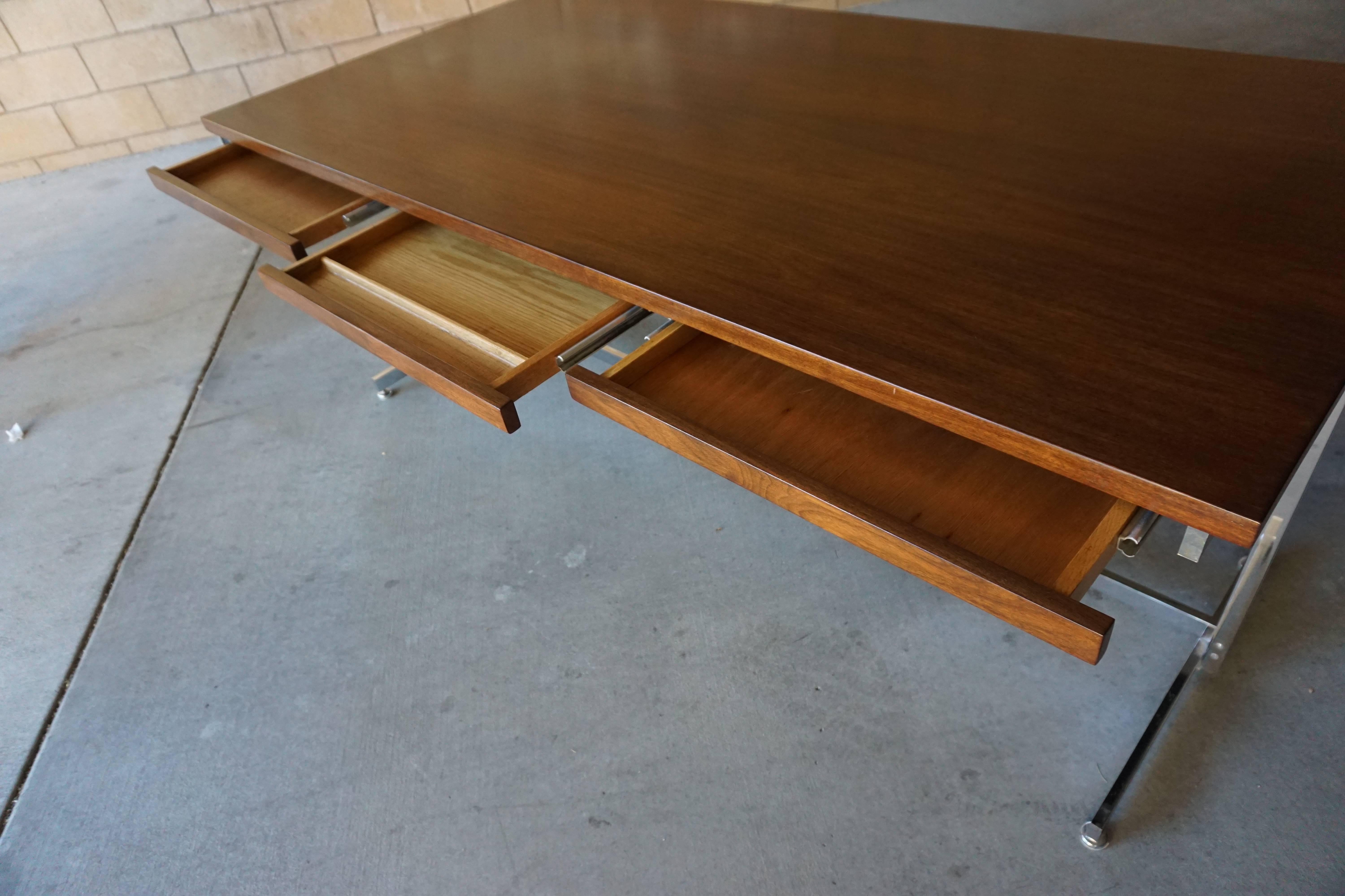 Mid-20th Century Walnut & Steel Writing Table Attributed to Belgian Designer Jules Wabbes C.1960s