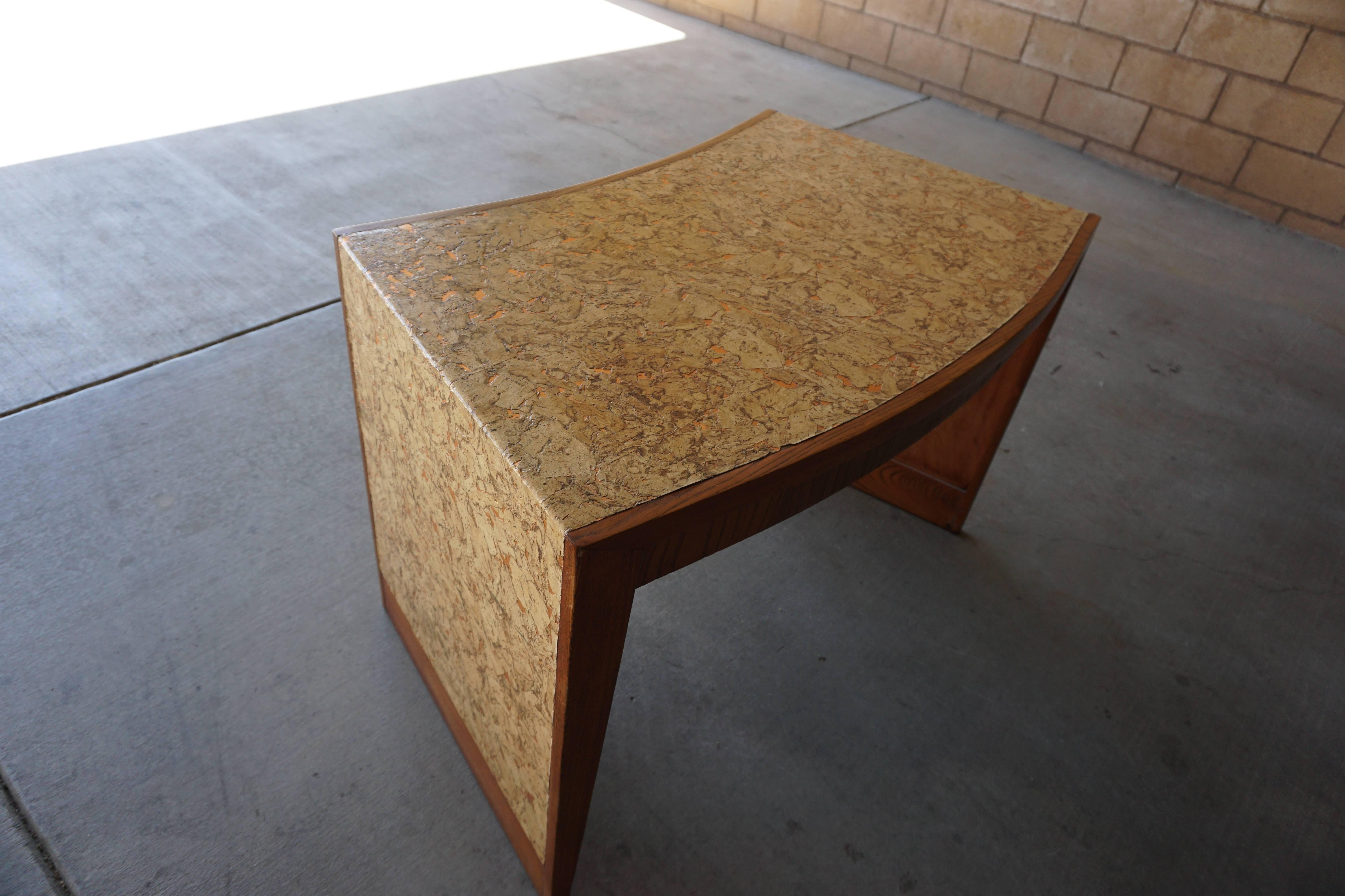 American Cork Covered Oak Writing Table from Steve McQueen's Residence in Palm Springs