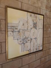 Fascinating Original Brutalist Abstract Painting on Canvas. Newly Framed.