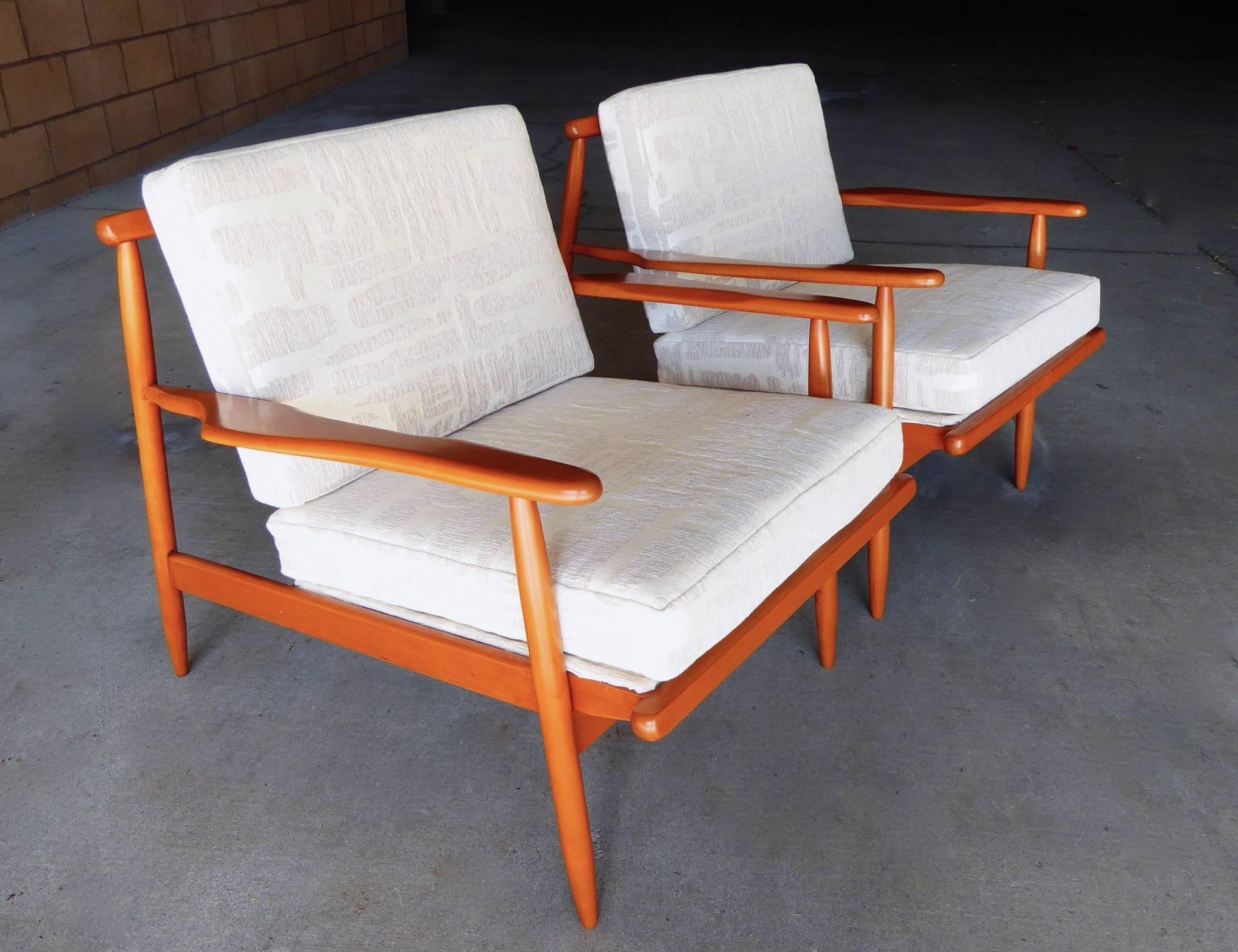 Mid-Century Modern Pair of Maple Lounge Chairs C. 1950's