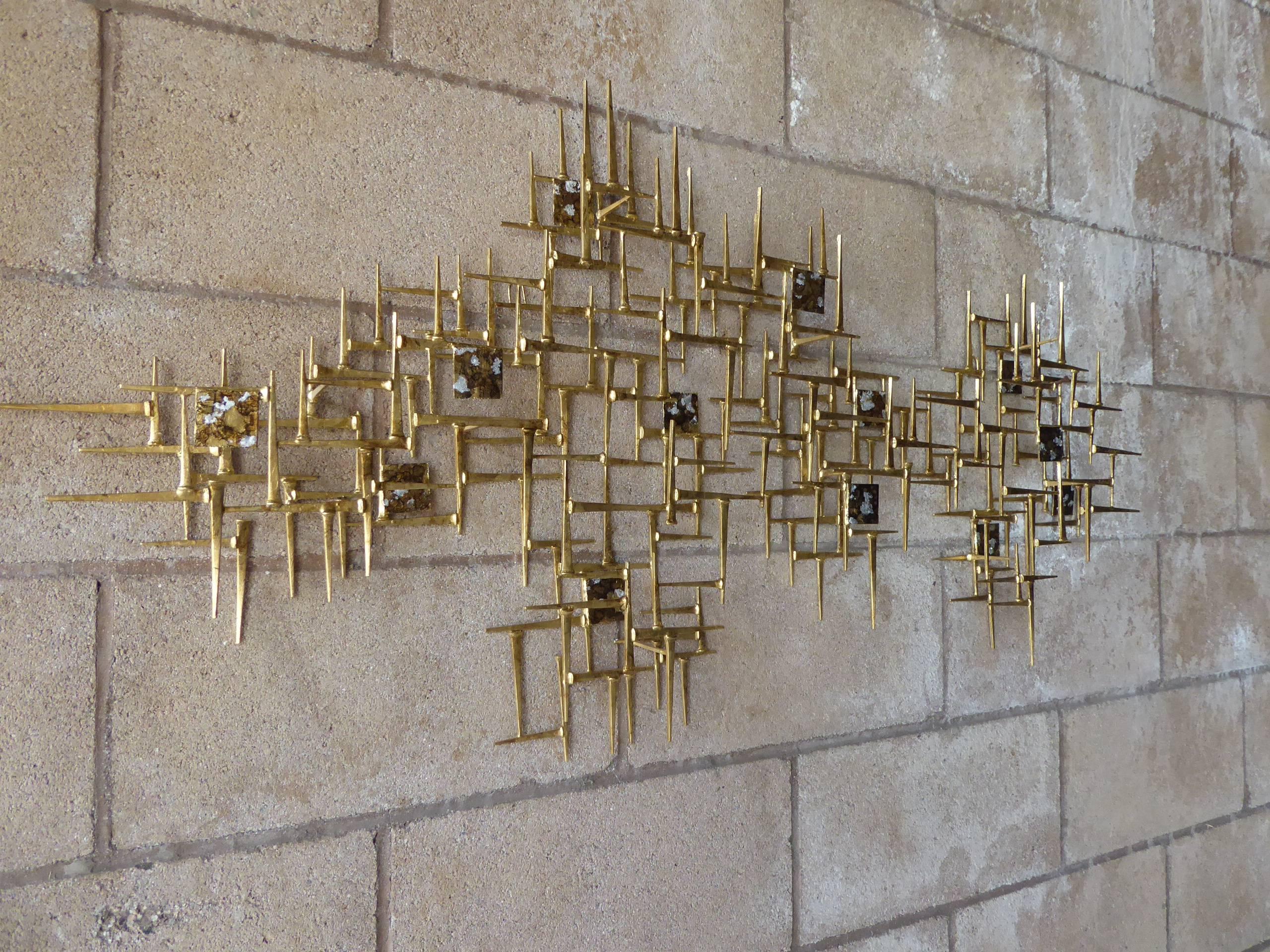 Gilt Contemporary Gilded Steel and Patinated Metal Wall Sculpture by Del Williams