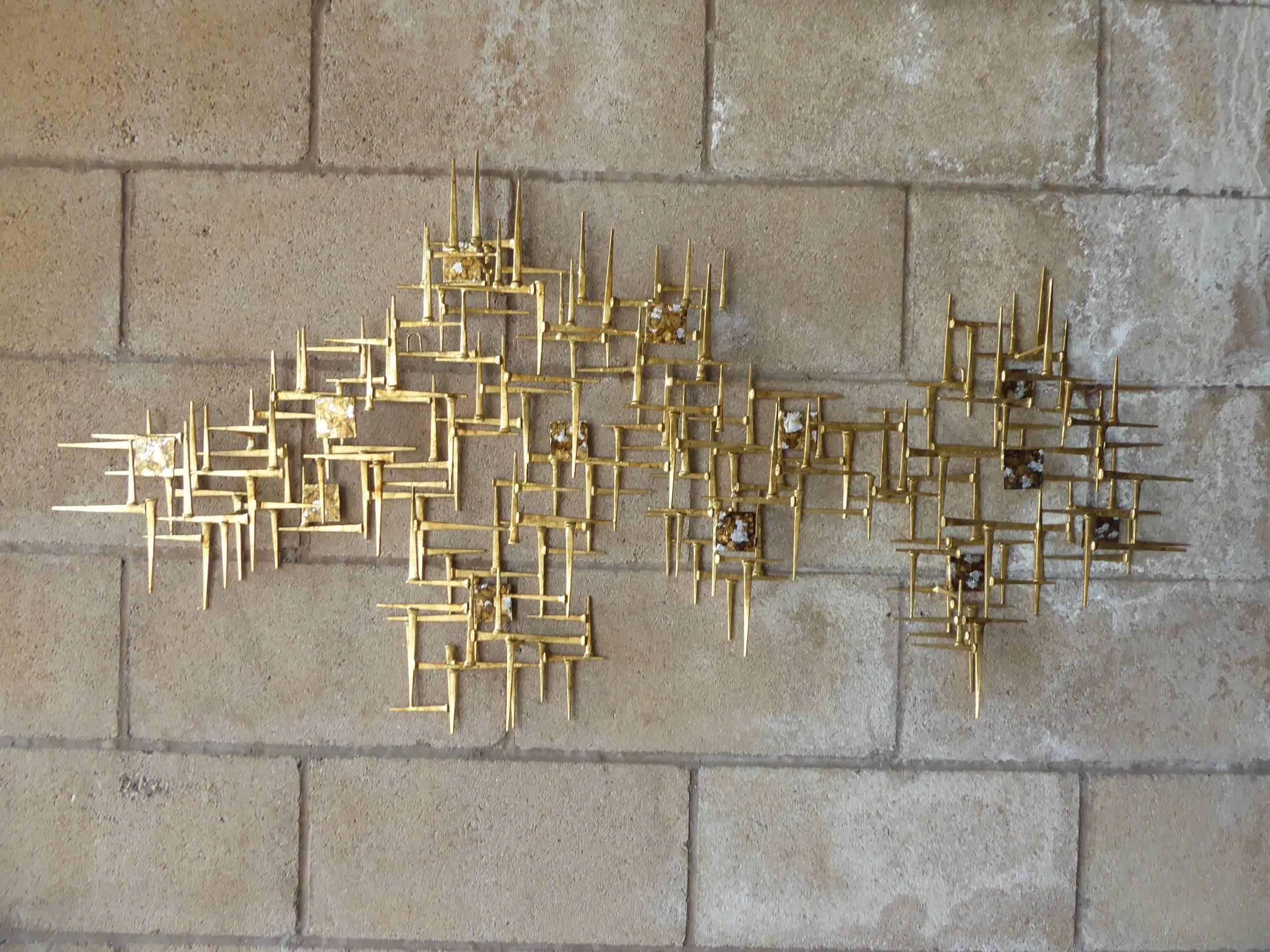 American Contemporary Gilded Steel and Patinated Metal Wall Sculpture by Del Williams