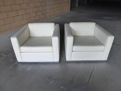 Pair of Square Club Chairs on Chrome Bases  C. 1974