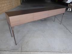 Custom-Made Stained Walnut Four-Drawer Console Table with an Iron Base