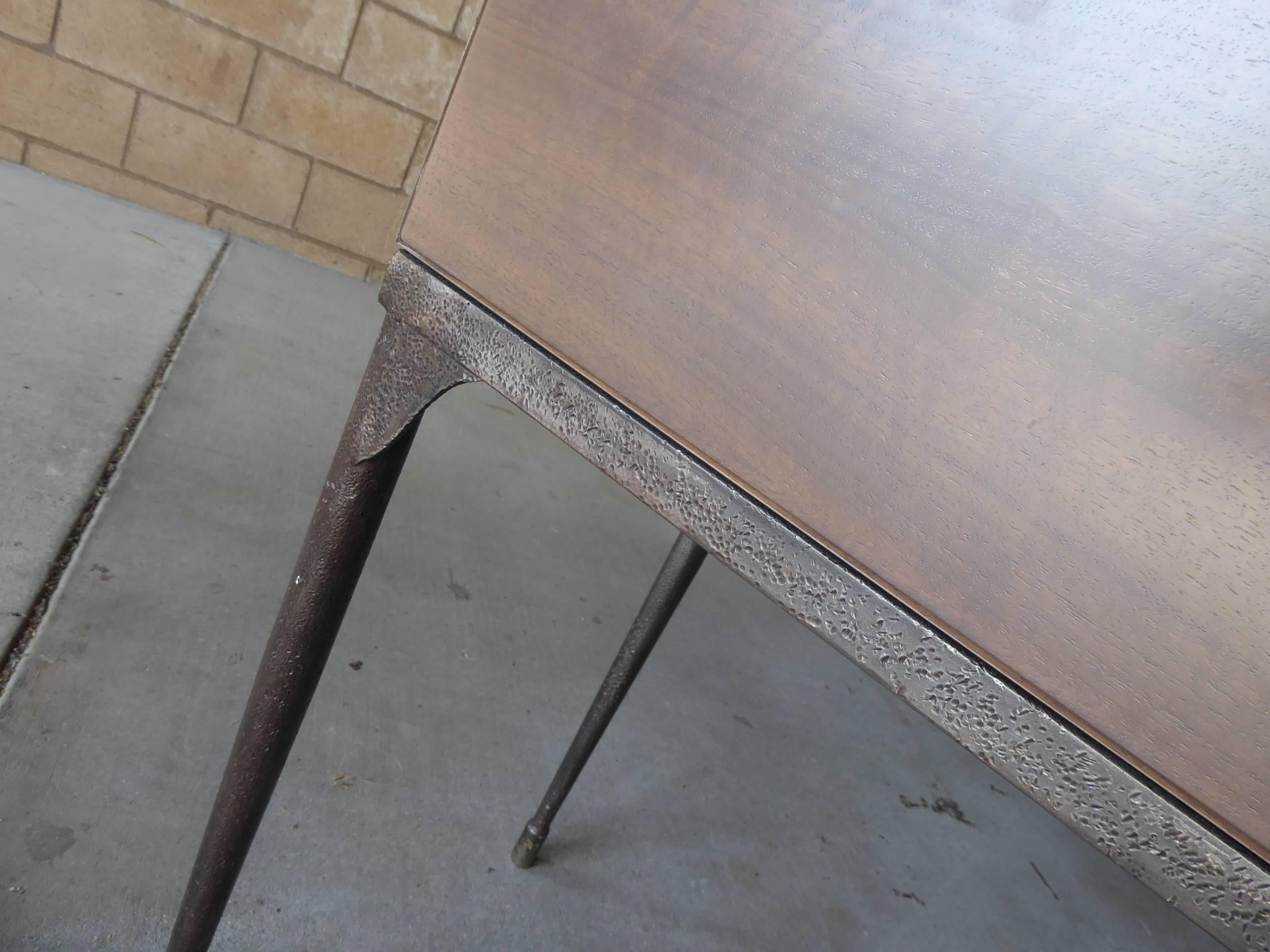 Custom-Made Stained Walnut Four-Drawer Console Table with an Iron Base For Sale 2