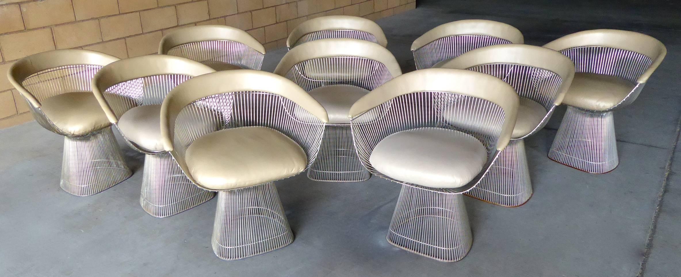 Mid-Century Modern Superb Set of Ten Nickel-Plated Metal Dining Chairs by Warren Platner for Knoll