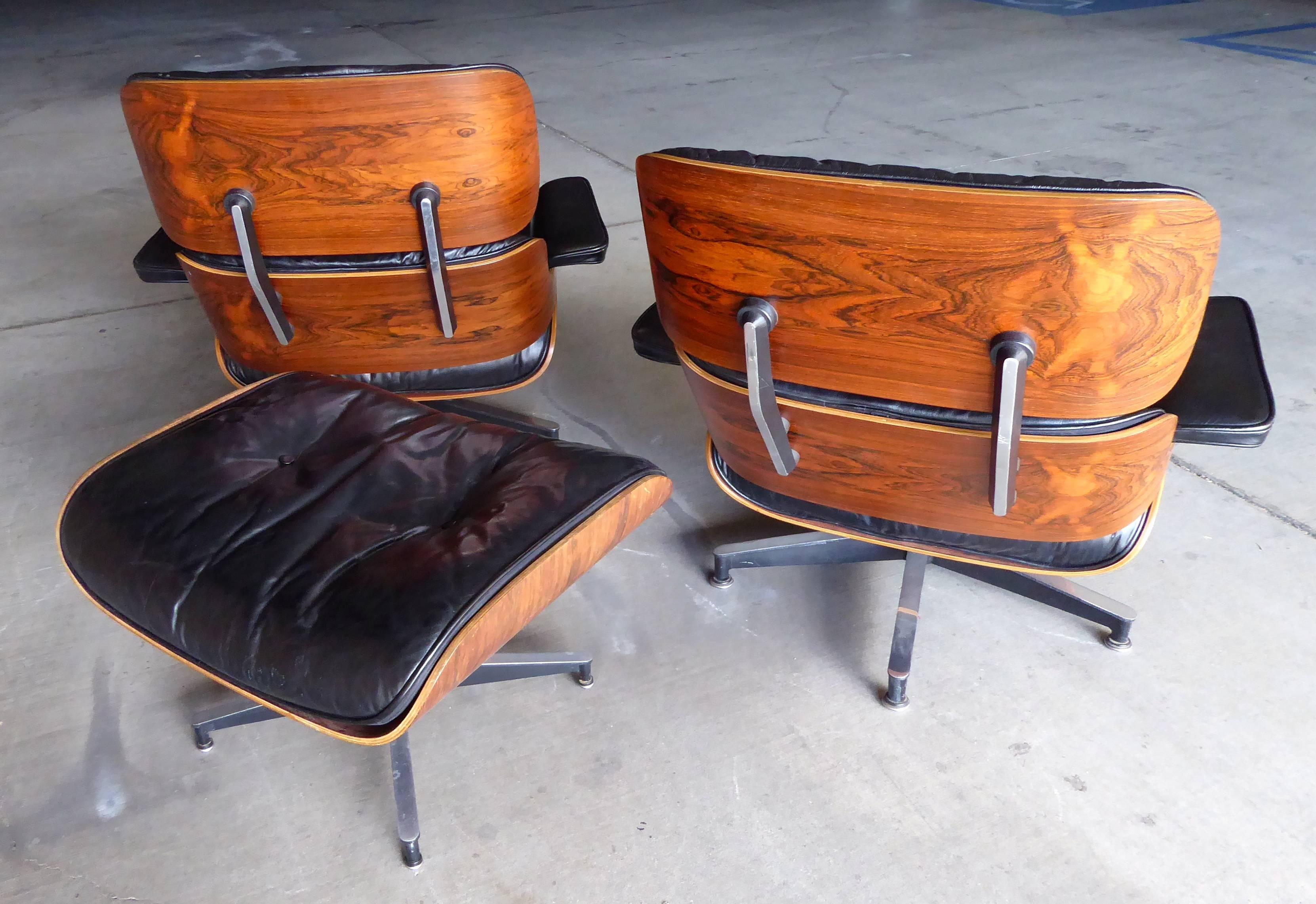 American Pair of Lounge Chairs and Ottoman in Rosewood by Charles and Ray Eames C.1960