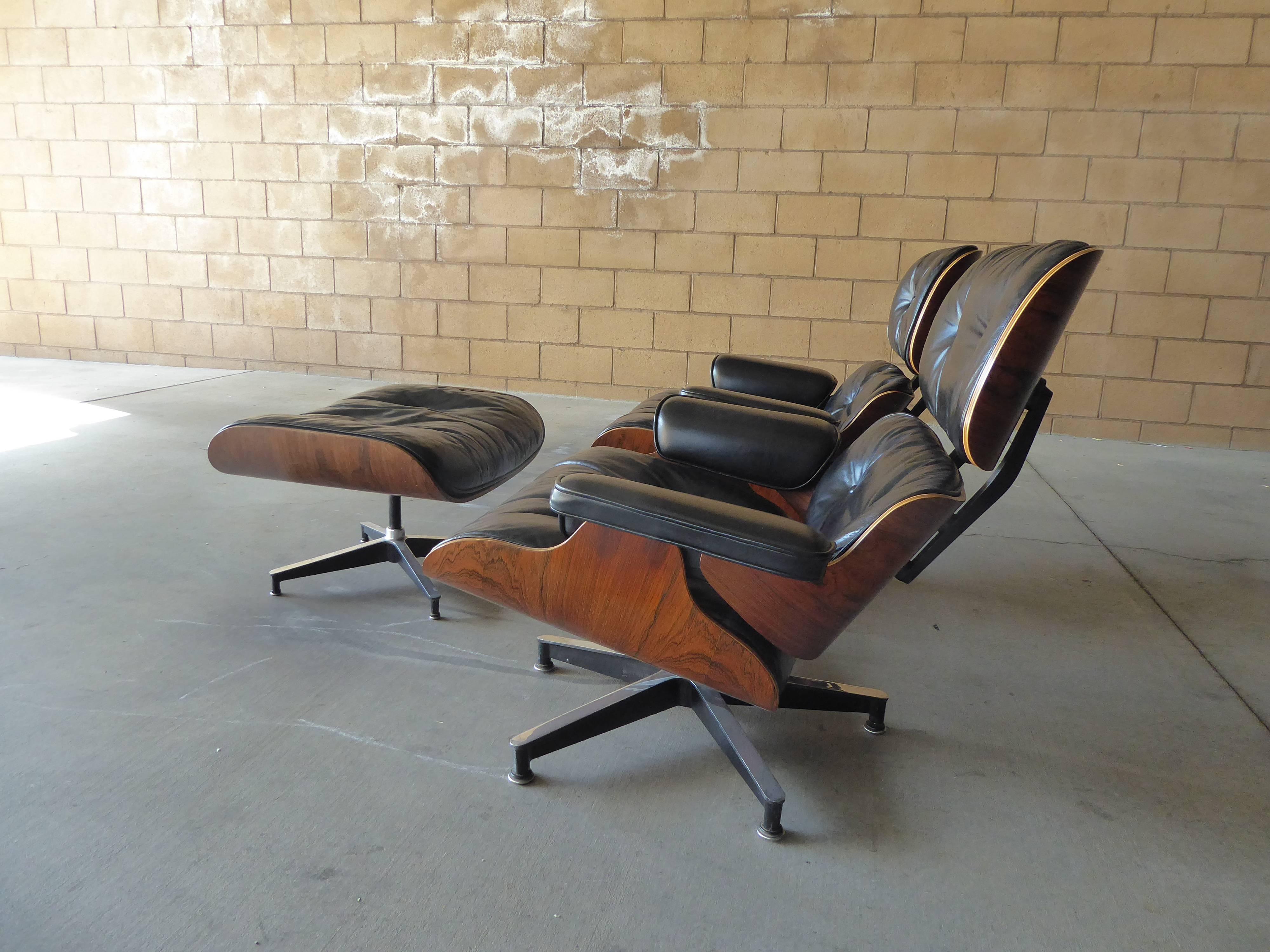 Pair of Lounge Chairs and Ottoman in Rosewood by Charles and Ray Eames C.1960 2