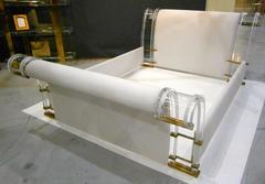 Amazing Brass and Lucite Queen-Sized Sleigh Bed by Marcello Mioni, circa 1980