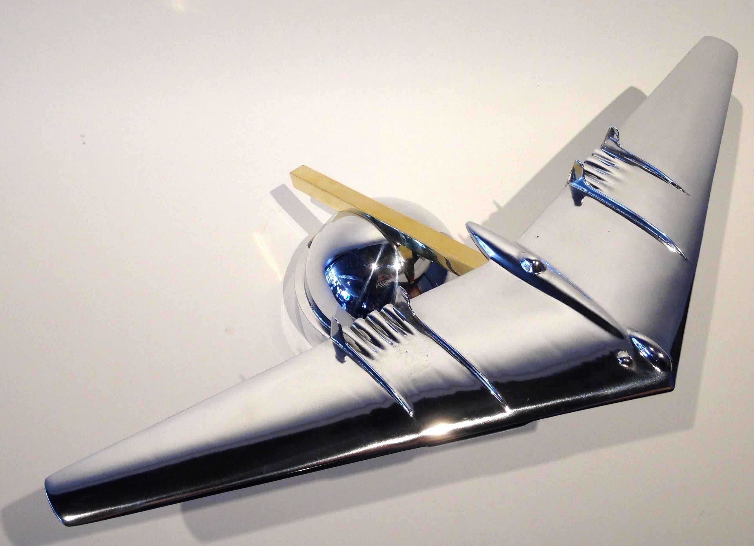American YB-49 Flying Wing Chromed Steel and Brass Sculpture By Phil Miller C. 2015 For Sale