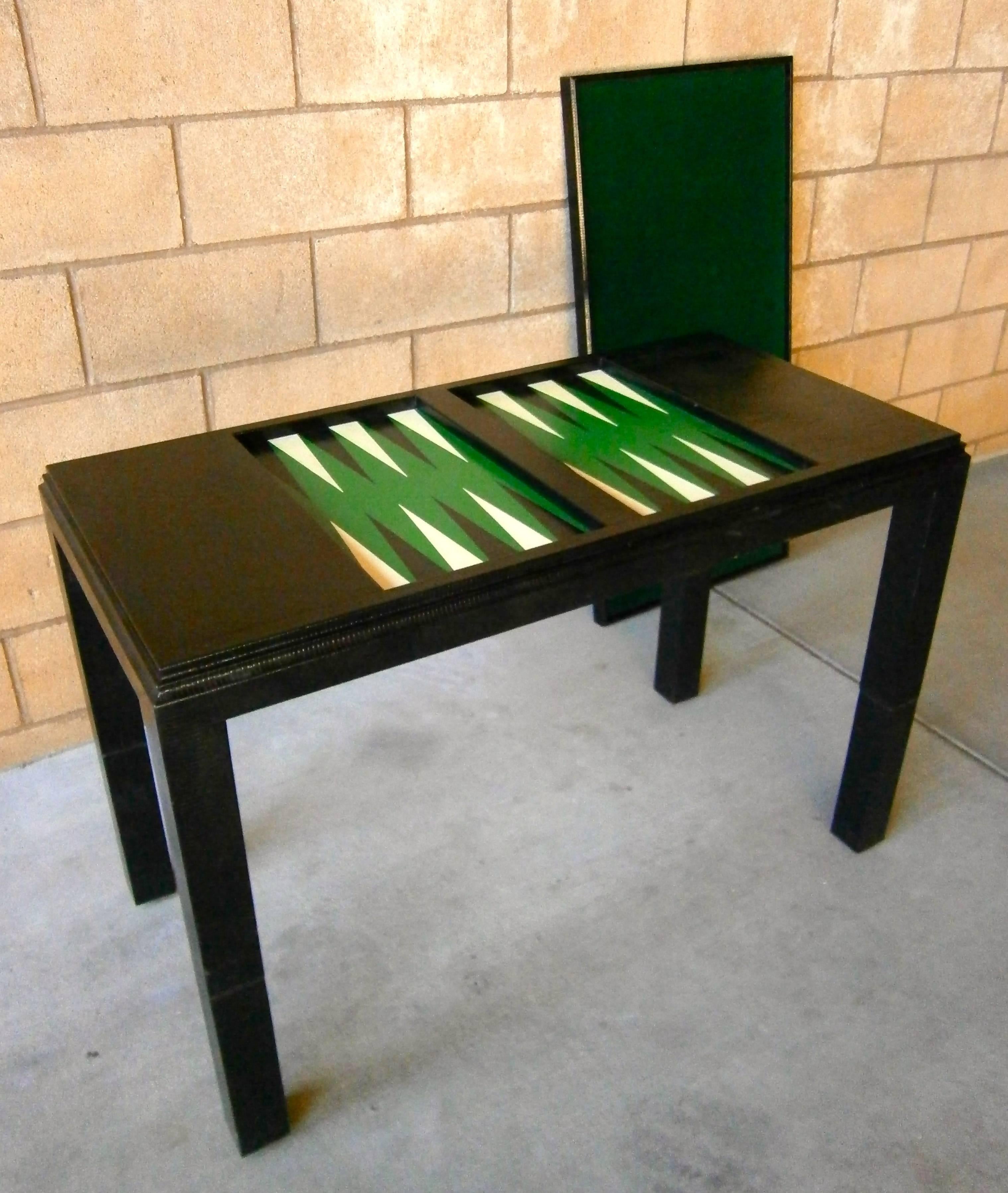 Veneer Chinese Parson Style Backgammon Table Designed by Karl Springer C. 1975
