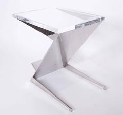 Nickel-Plated Steel and Lucite "Z" Side Table by American Artist Ron Graziano