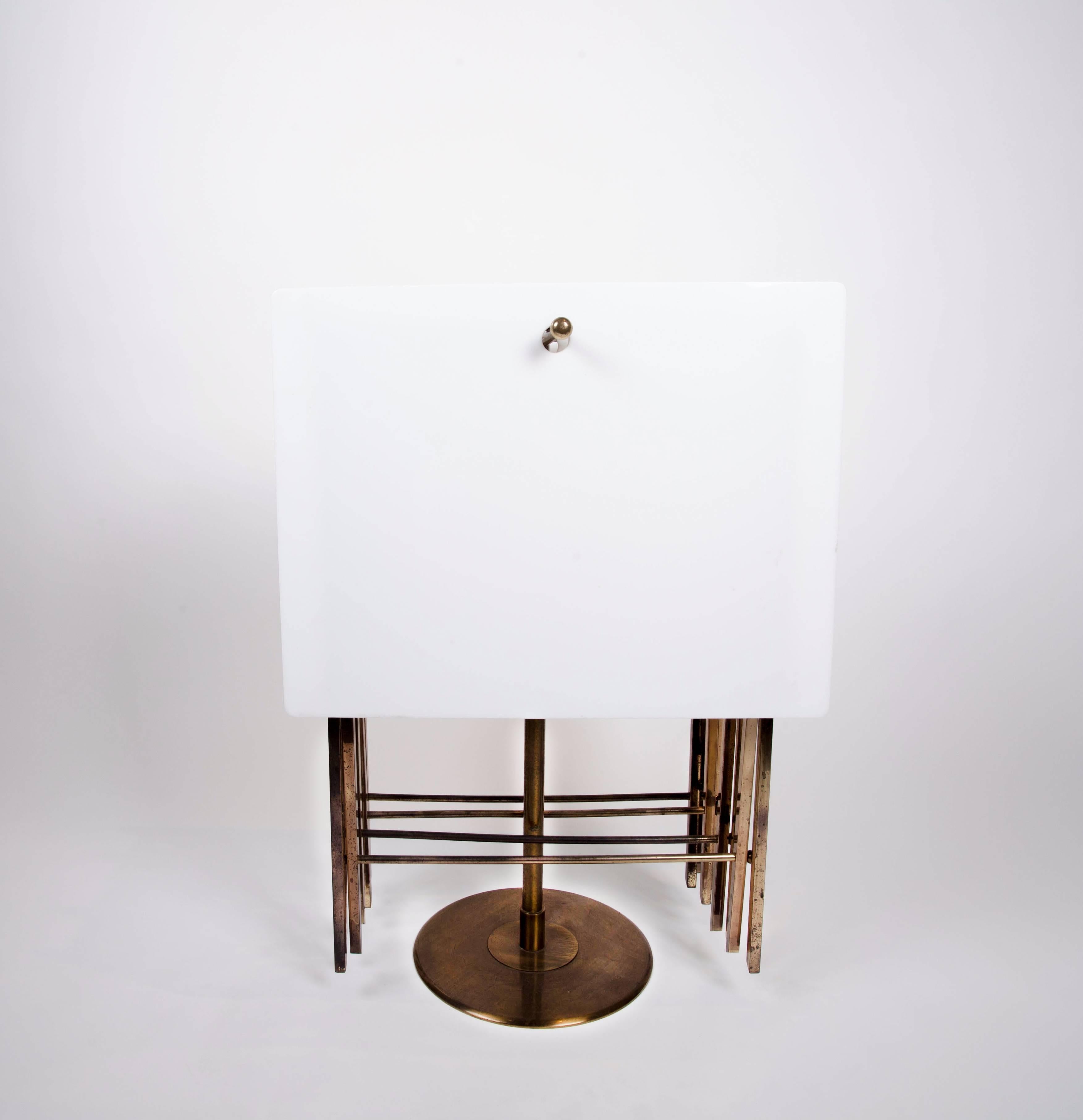 American Set of 4 Brass & White Lucite Television Tables on Stand by Charles Hollis Jones