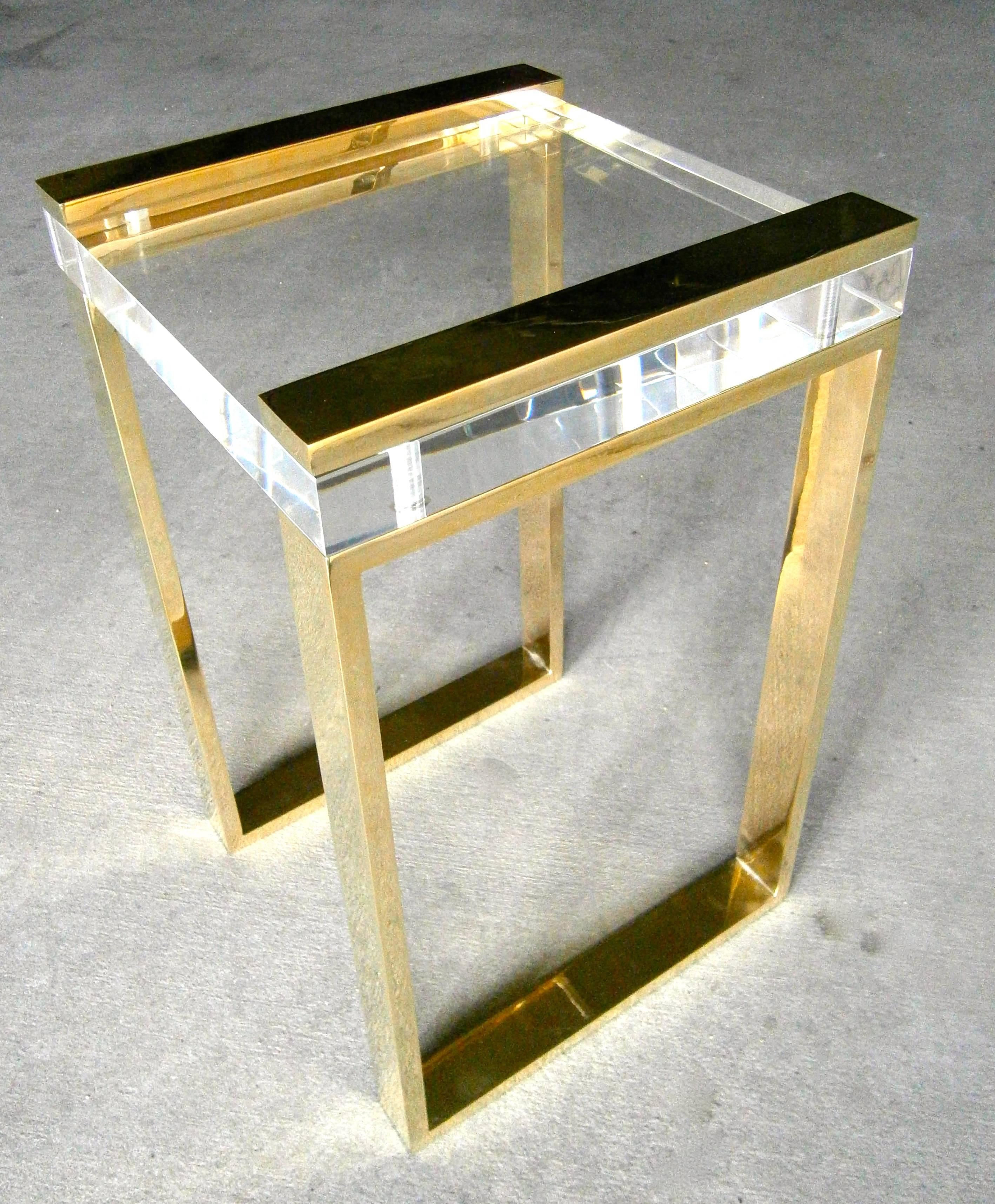 Brass & lucite side table by Charles Hollis Jones, circa 1970's In Excellent Condition In Palm Springs, CA