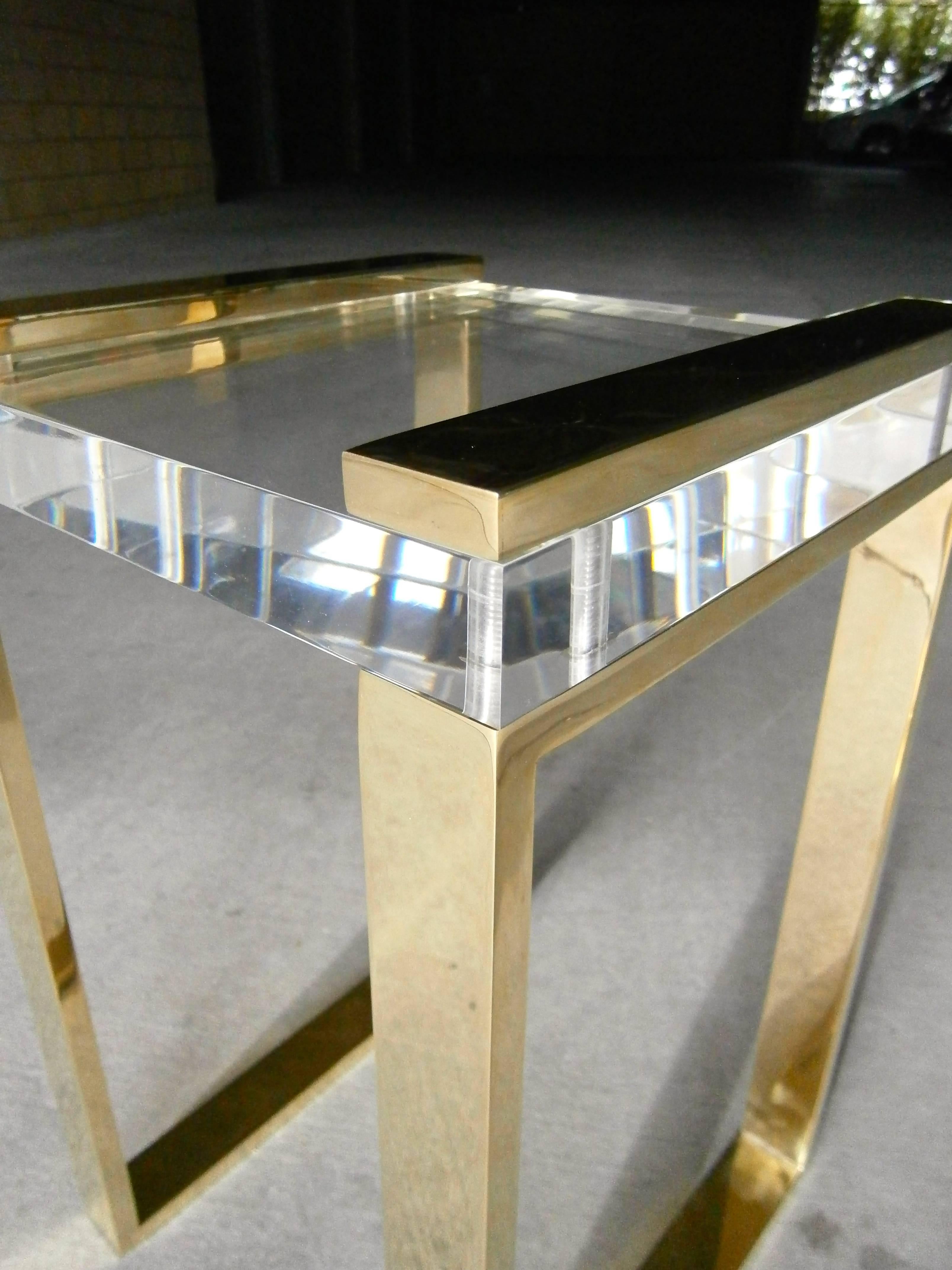 Lucite Brass & lucite side table by Charles Hollis Jones, circa 1970's