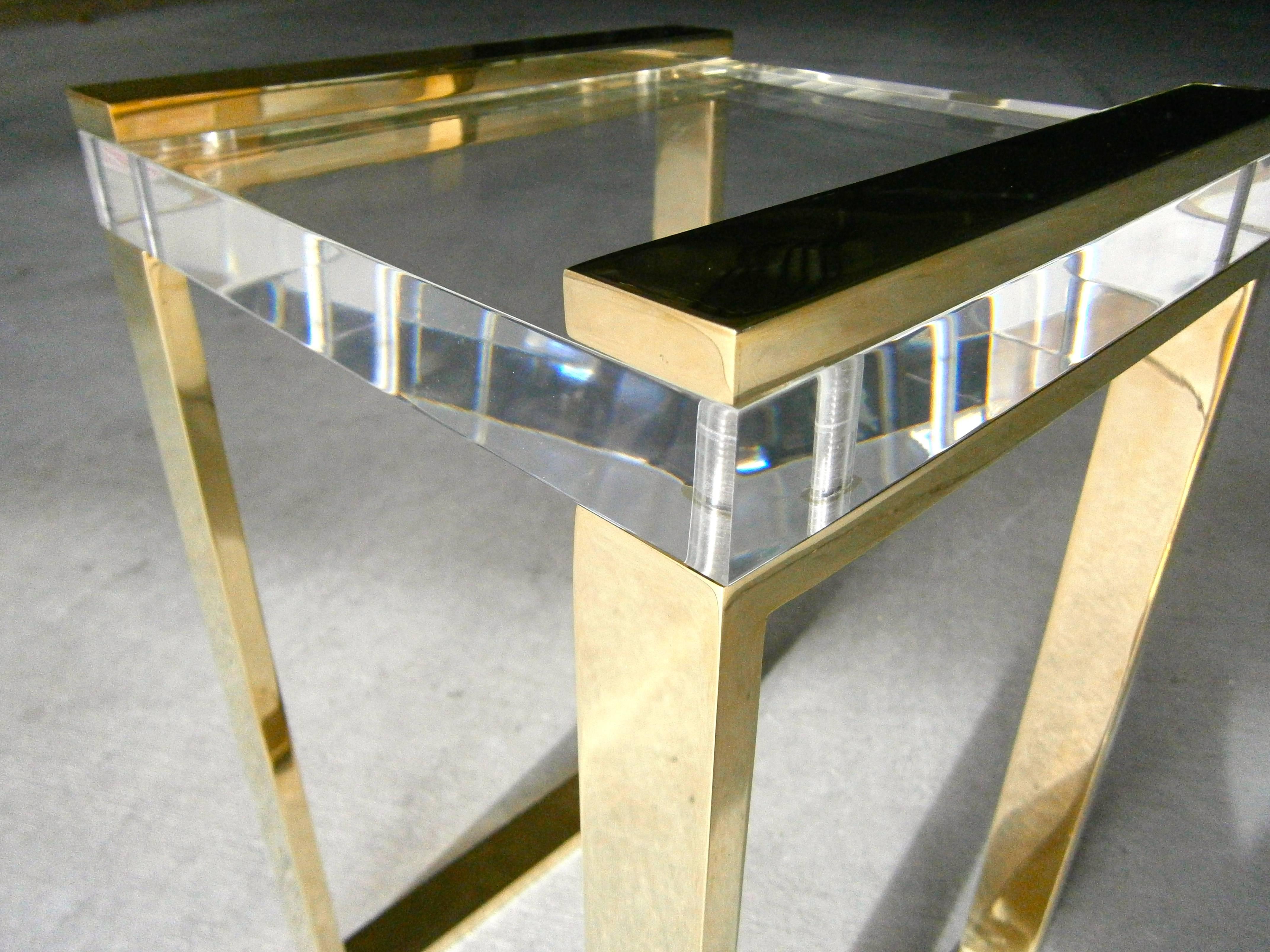 20th Century Brass & lucite side table by Charles Hollis Jones, circa 1970's