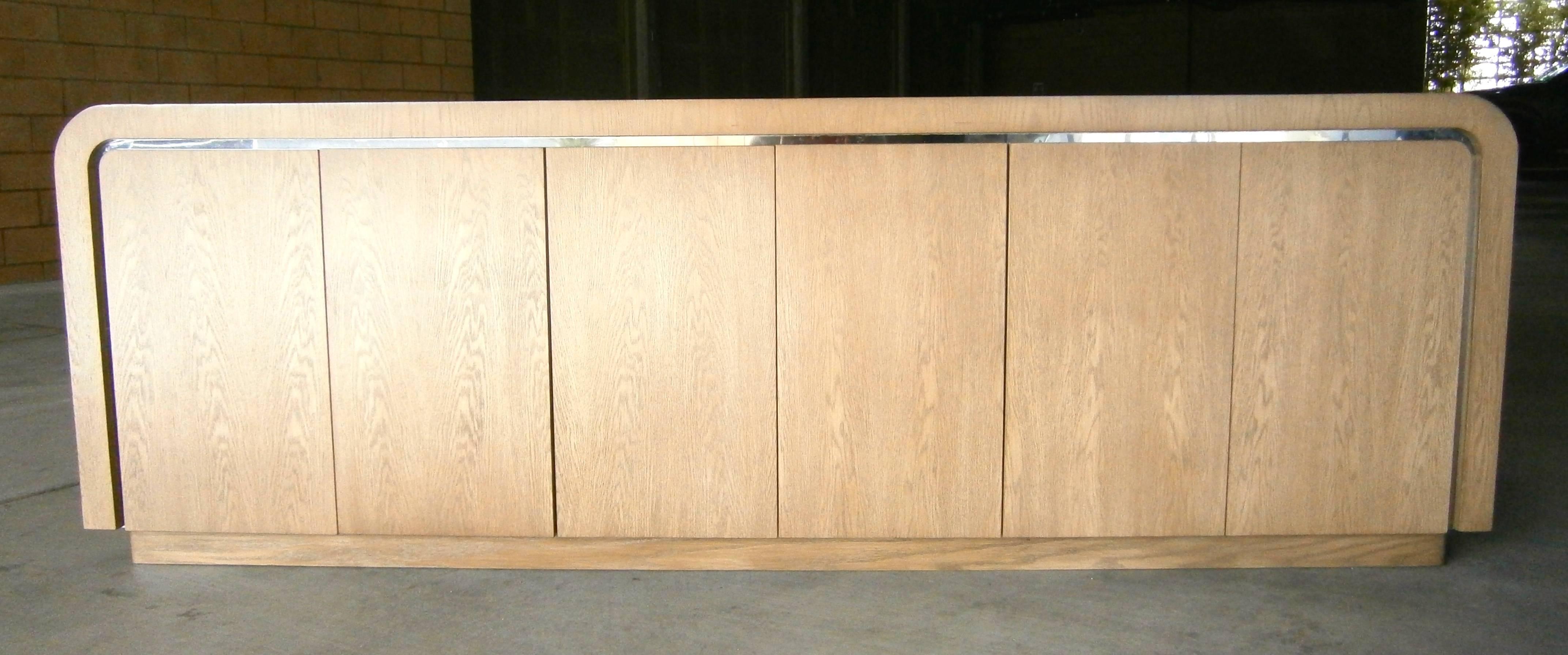 Mid-Century Modern Stained Oak Waterfall Credenza Cabinet Attributed to Steve Chase  C. 1980 For Sale