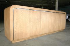Stained Oak Waterfall Credenza Cabinet Attributed to Steve Chase  C. 1980