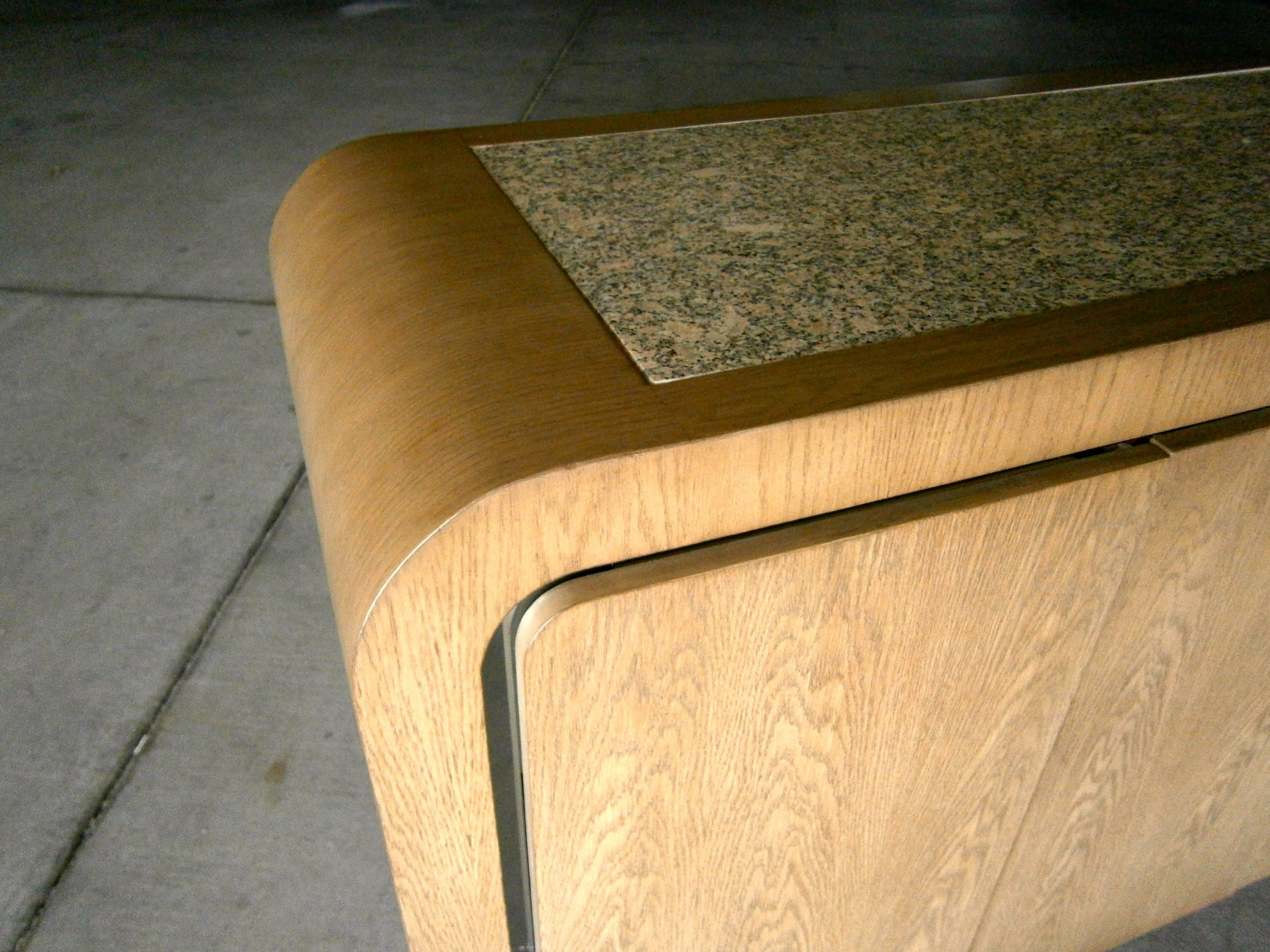 Stained Oak Waterfall Credenza Cabinet Attributed to Steve Chase  C. 1980 In Excellent Condition For Sale In Palm Springs, CA