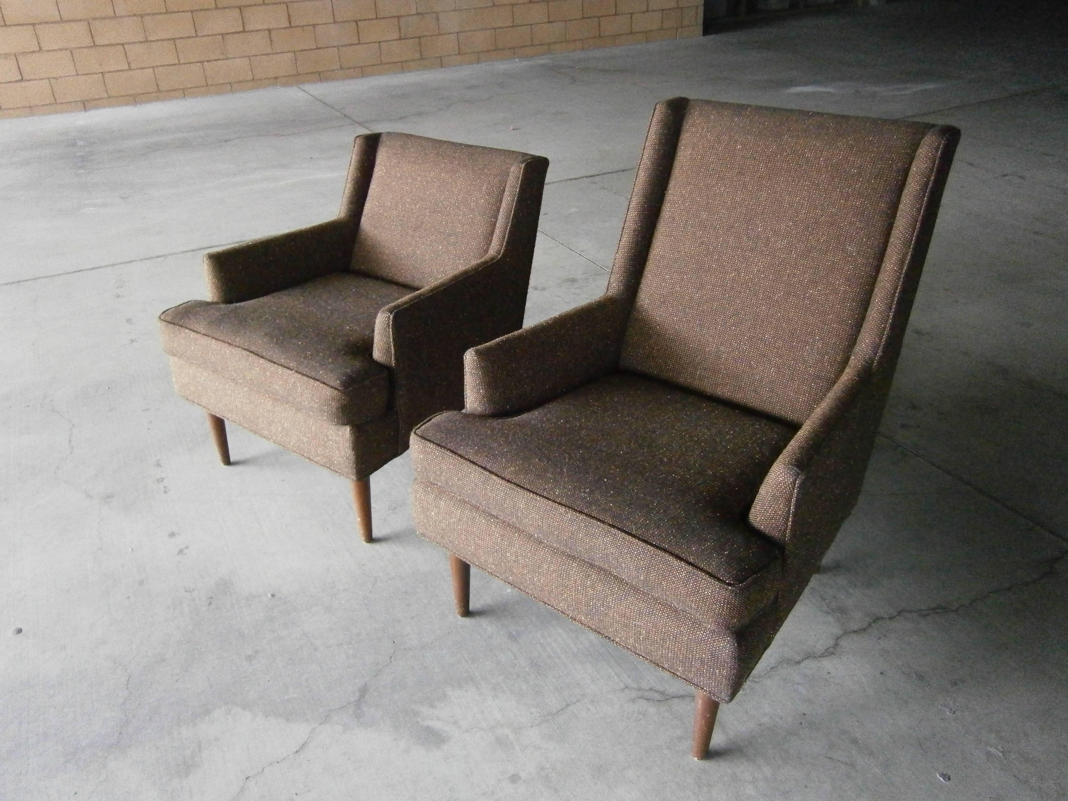 Set of Two Mid Century Modern Fully Upholstered 