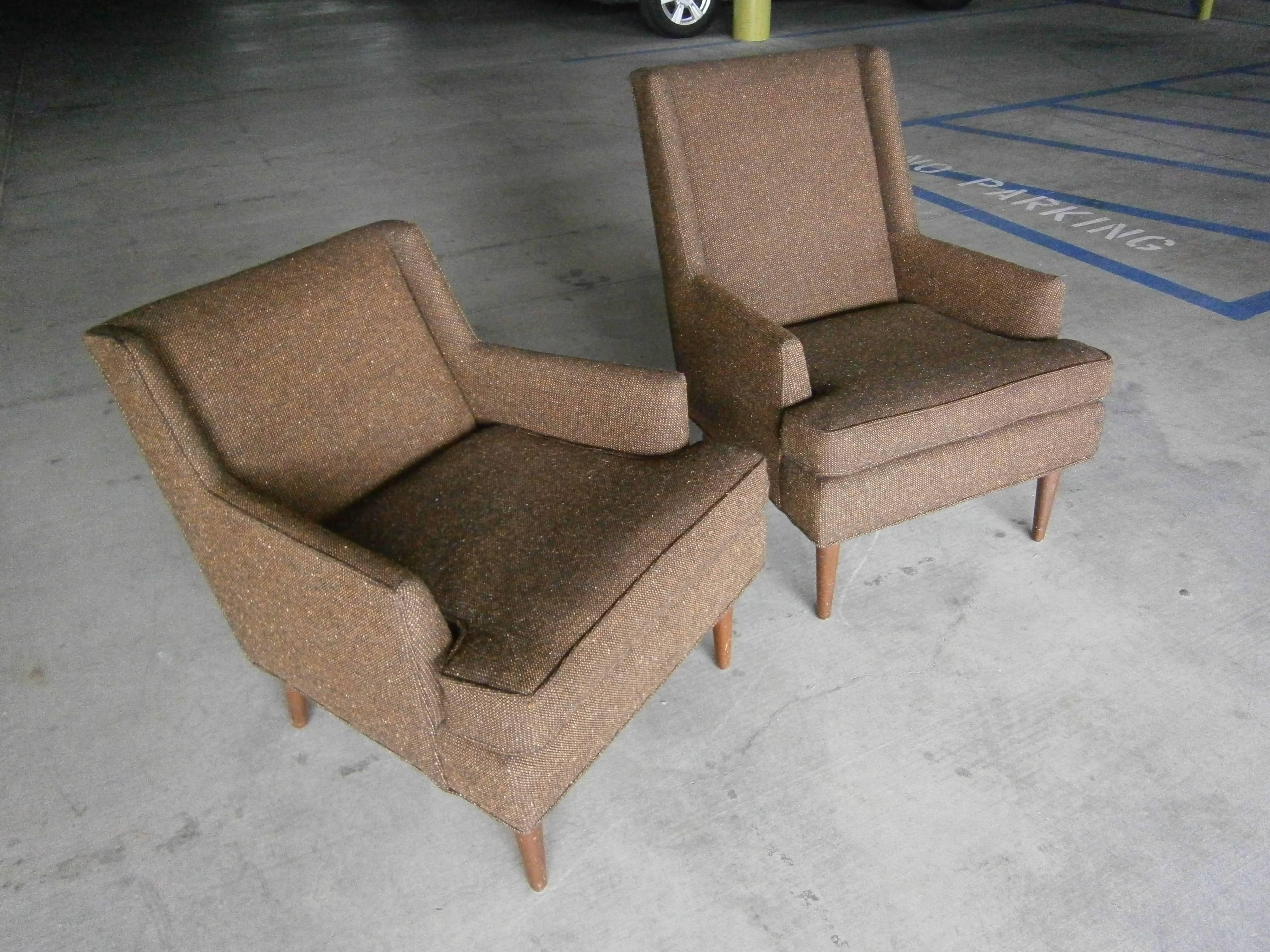 Set of Two Mid Century Modern Fully Upholstered 