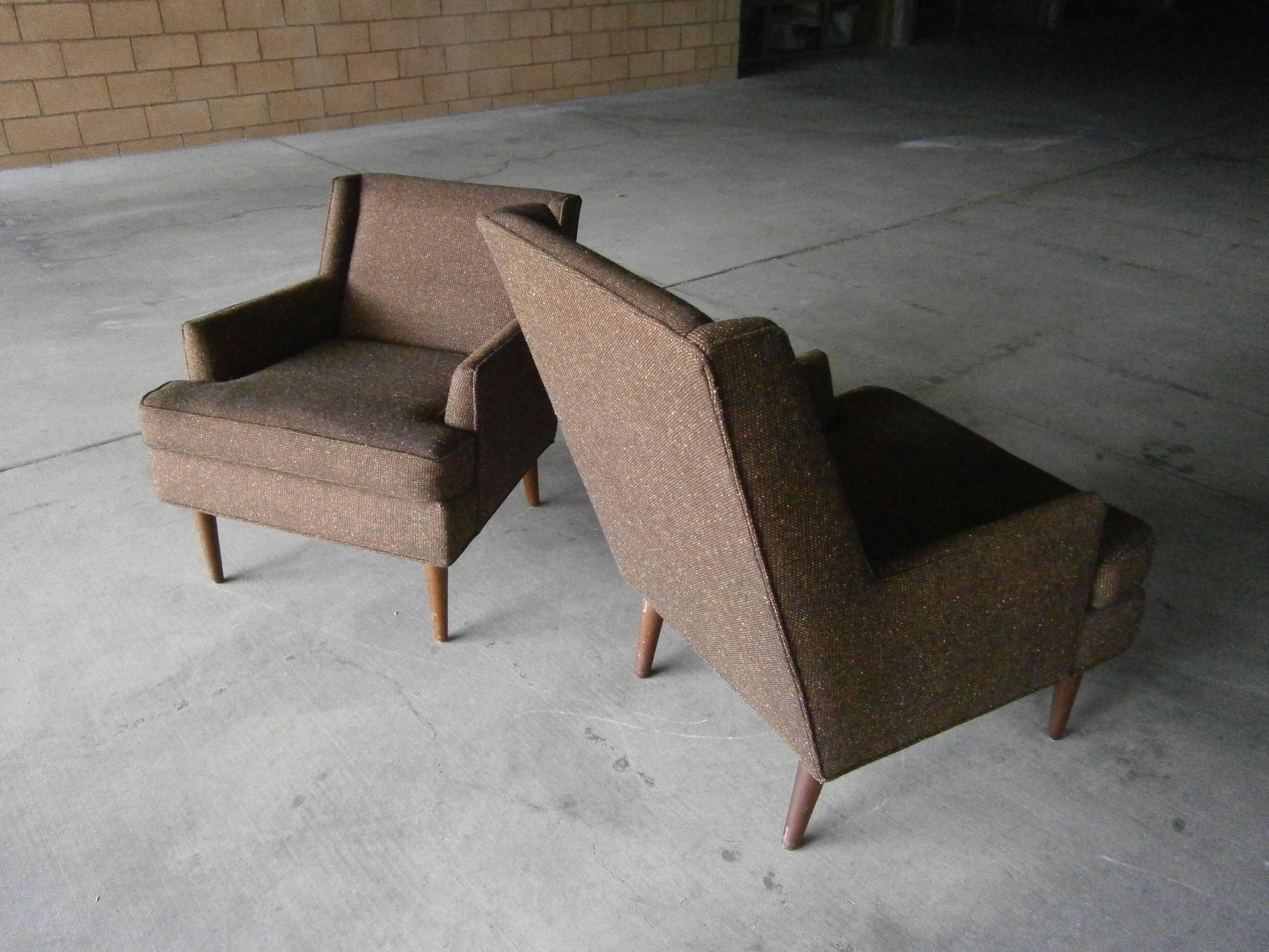 Mid-20th Century Set of Two Mid Century Modern Fully Upholstered 