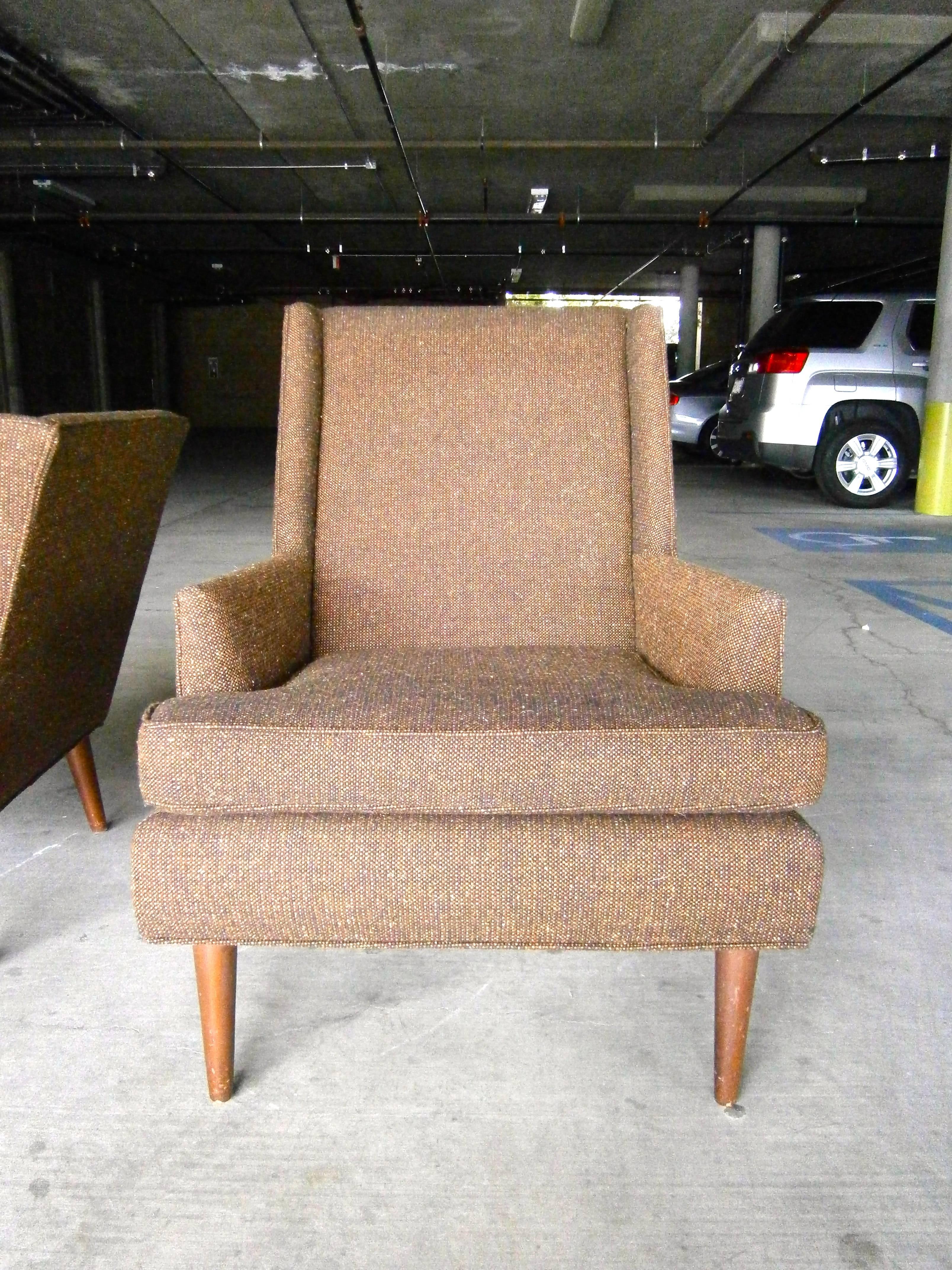Fabric Set of Two Mid Century Modern Fully Upholstered 
