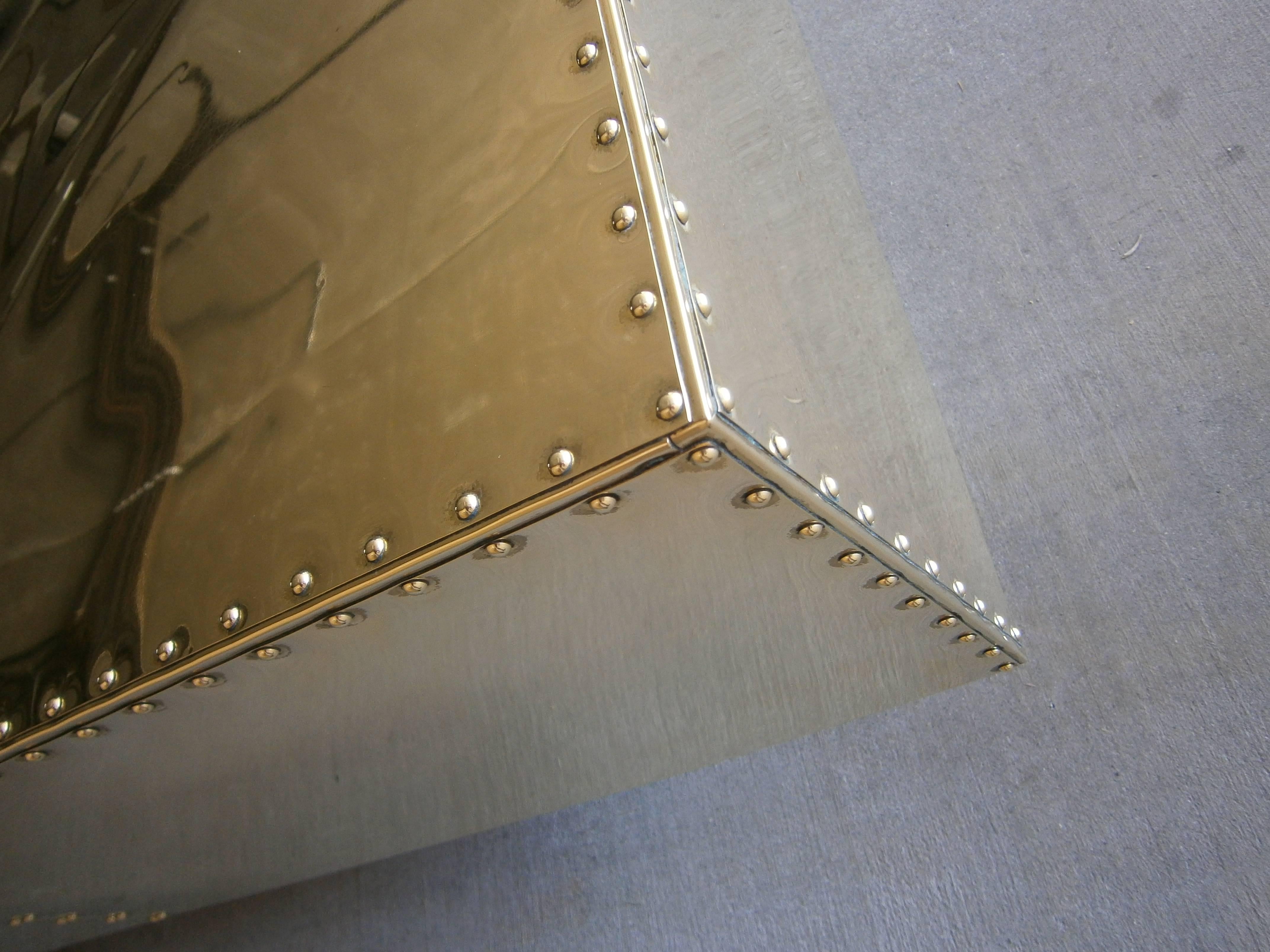 Late 20th Century Polished Studded Brass Square Coffee Table by Sarreid Ltd.  C. 1970s