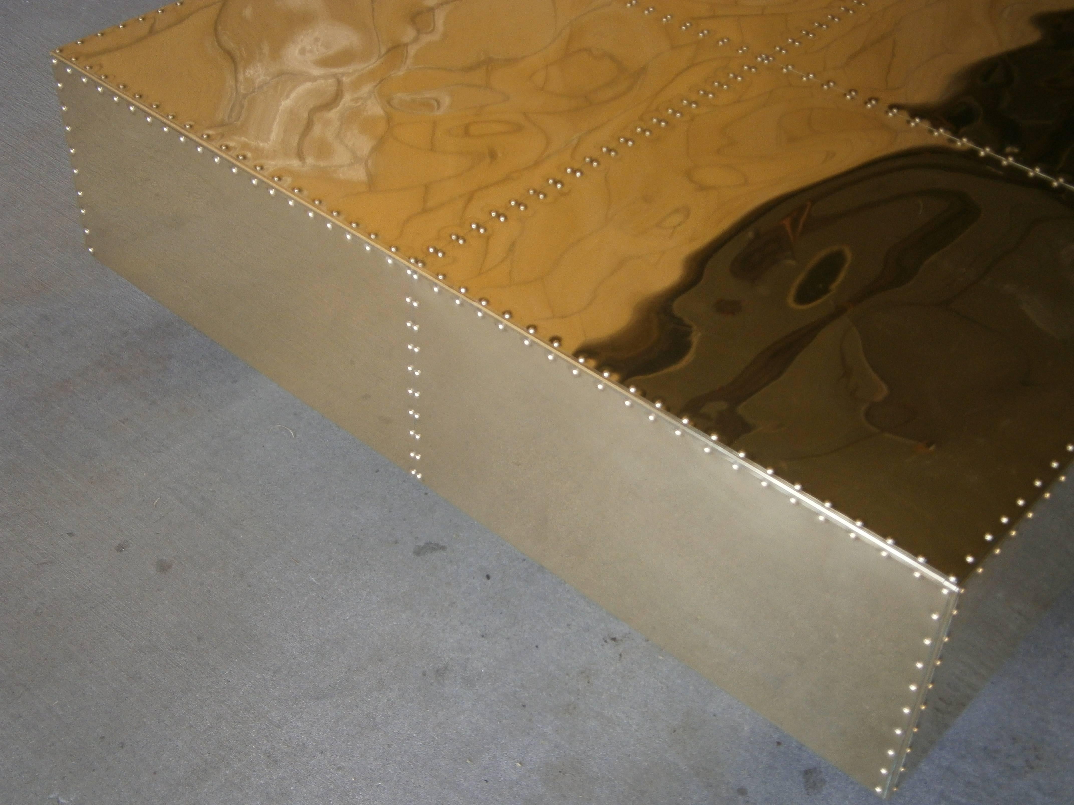 Polished Studded Brass Square Coffee Table by Sarreid Ltd.  C. 1970s 2