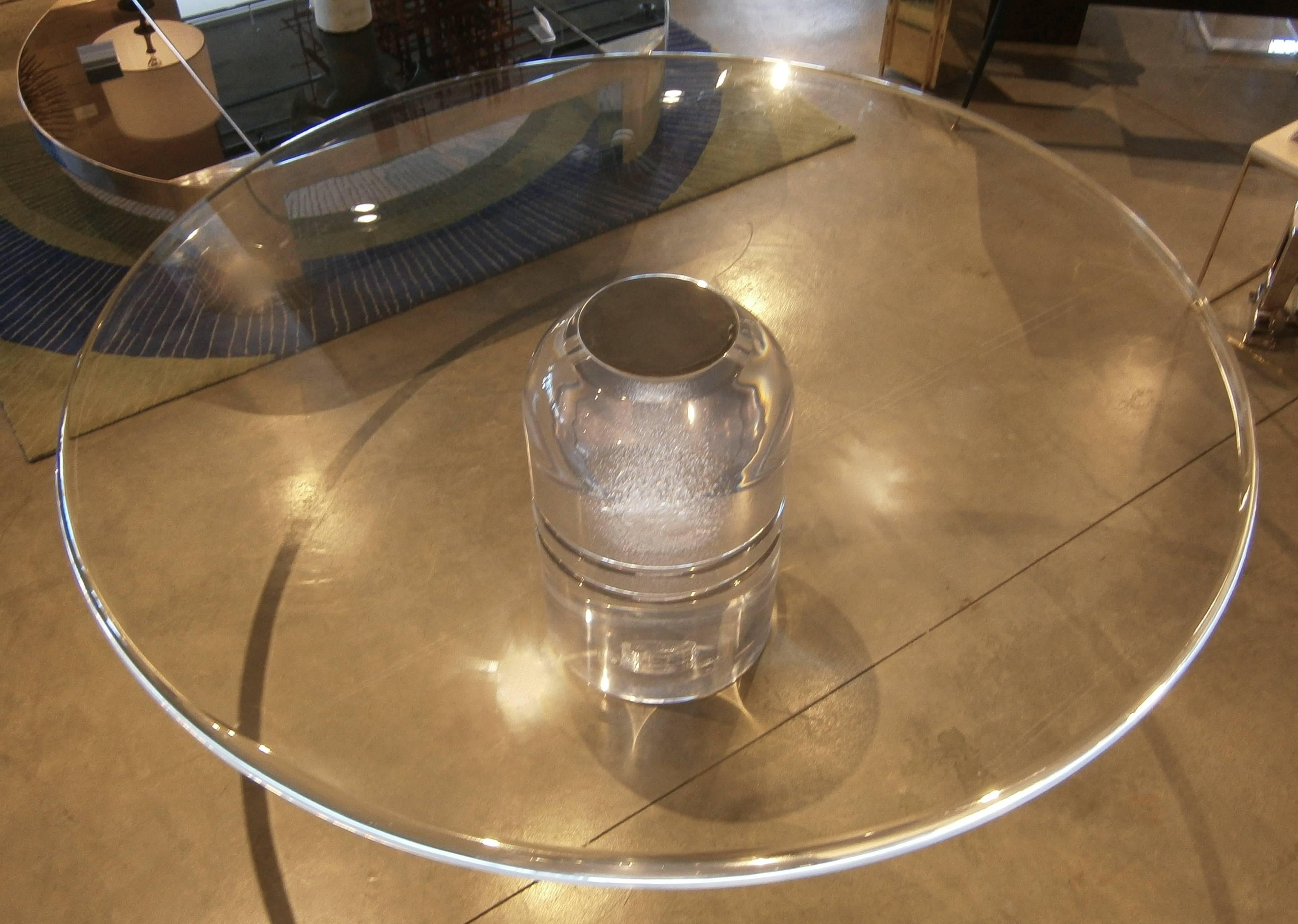 An exceptional custom-made Lucite and nickel plated metal Le Dome dining table by the legendary King of Lucite, Charles Hollis Jones. Mr. Jones designed the Le Dome table in the 1970s for Swedlow Plastics and this is a unique contemporary reissue of