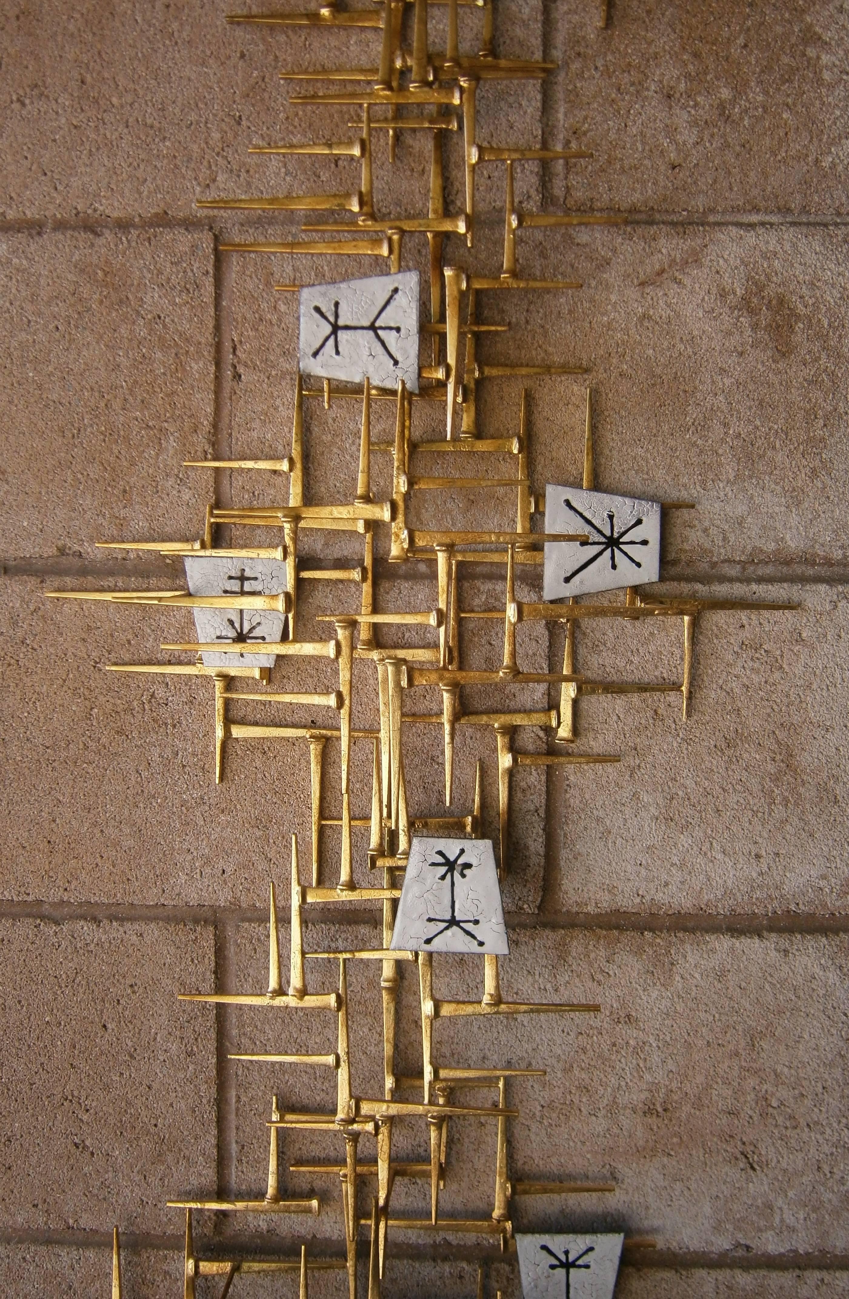 Enameled Mid-Century Inspired Gilded Metal Wall Sculpture by Del and Brenda Williams