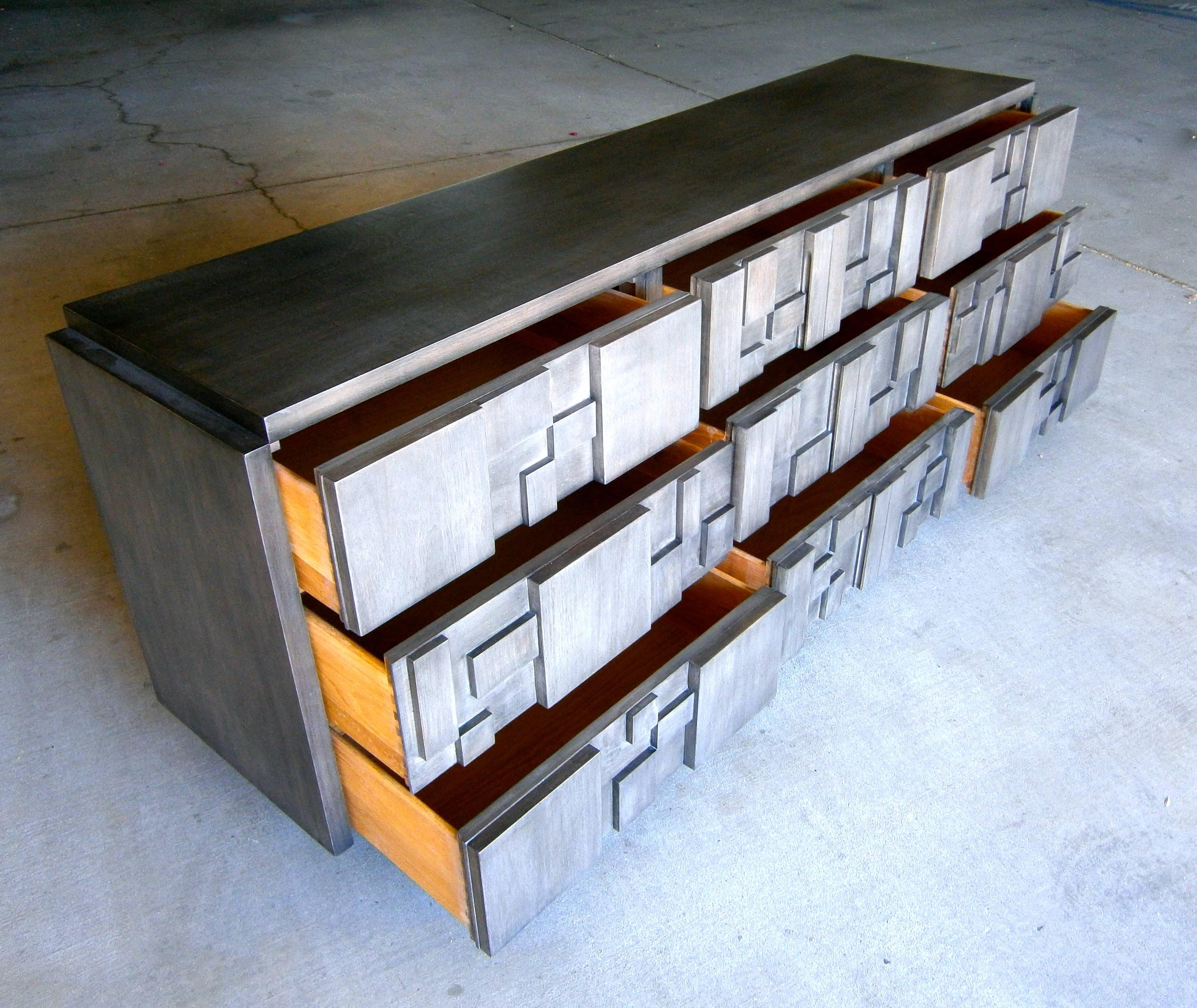 Gray Stained Mahogany Cubist 9 Drawer Chest by Lane Furniture Co.  Circa 1970s 1