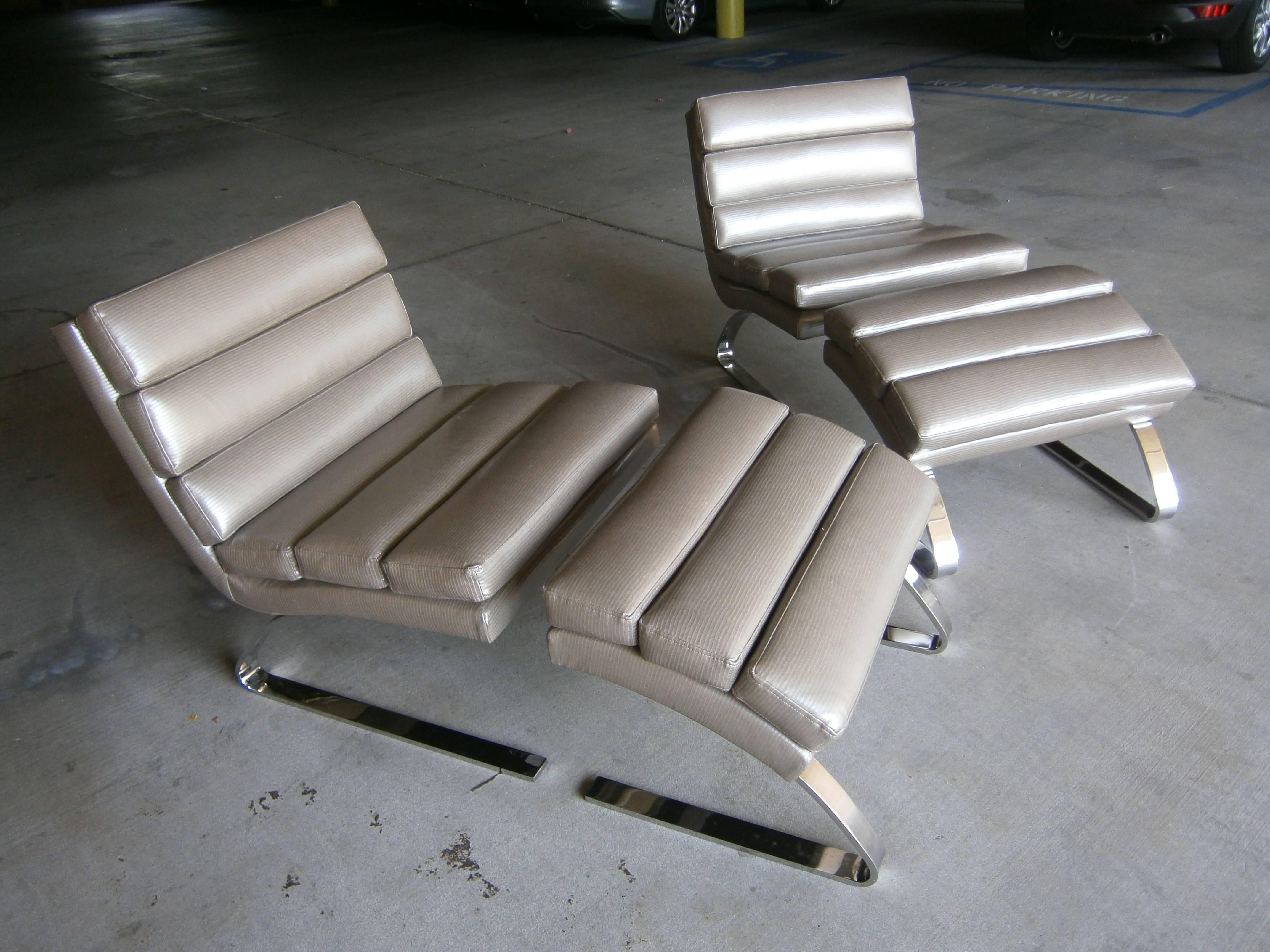 Mid-Century Modern A Vintage Cantilevered Lounge Chair and Ottoman  C. 1990s