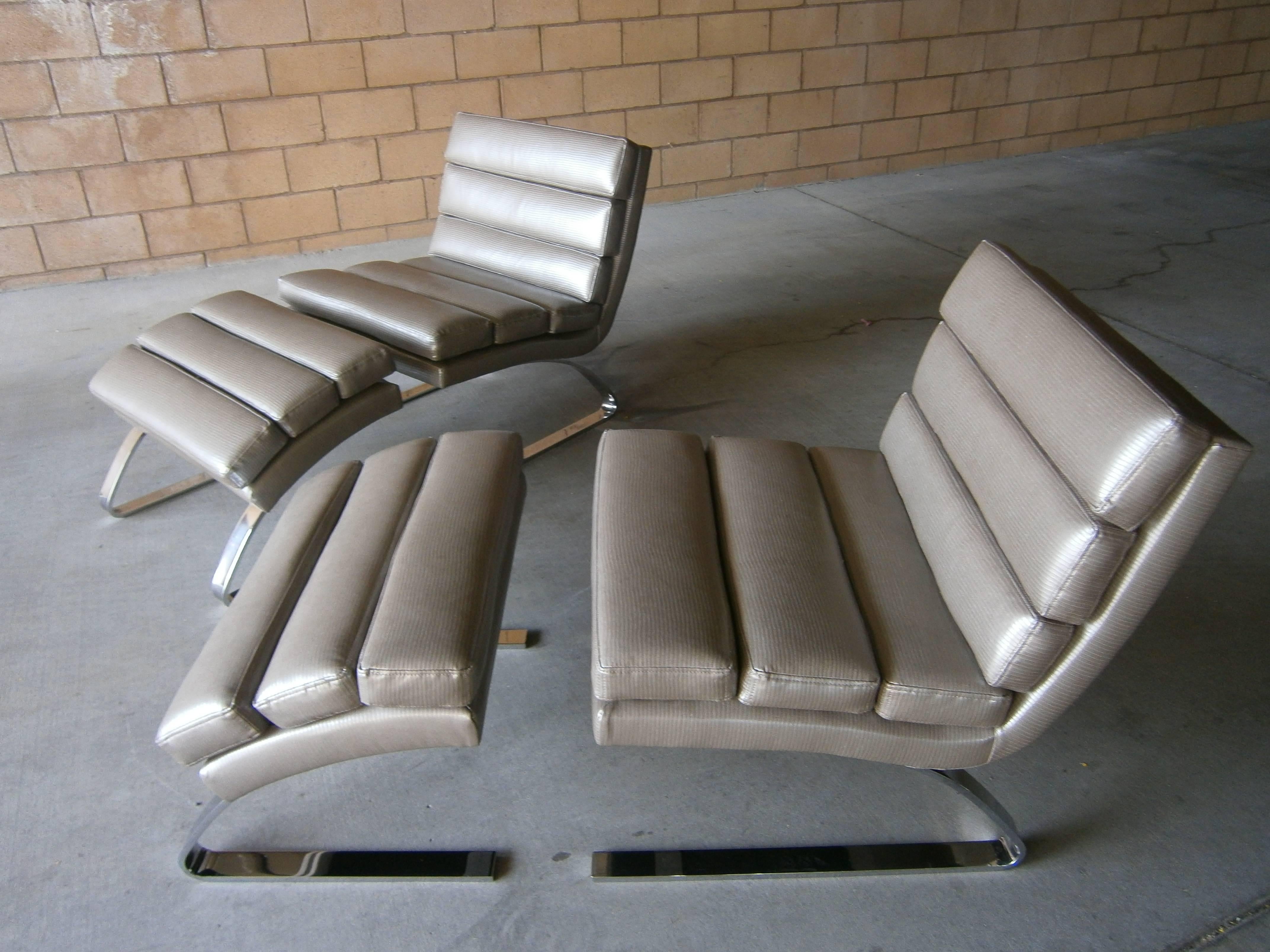 American A Vintage Cantilevered Lounge Chair and Ottoman  C. 1990s