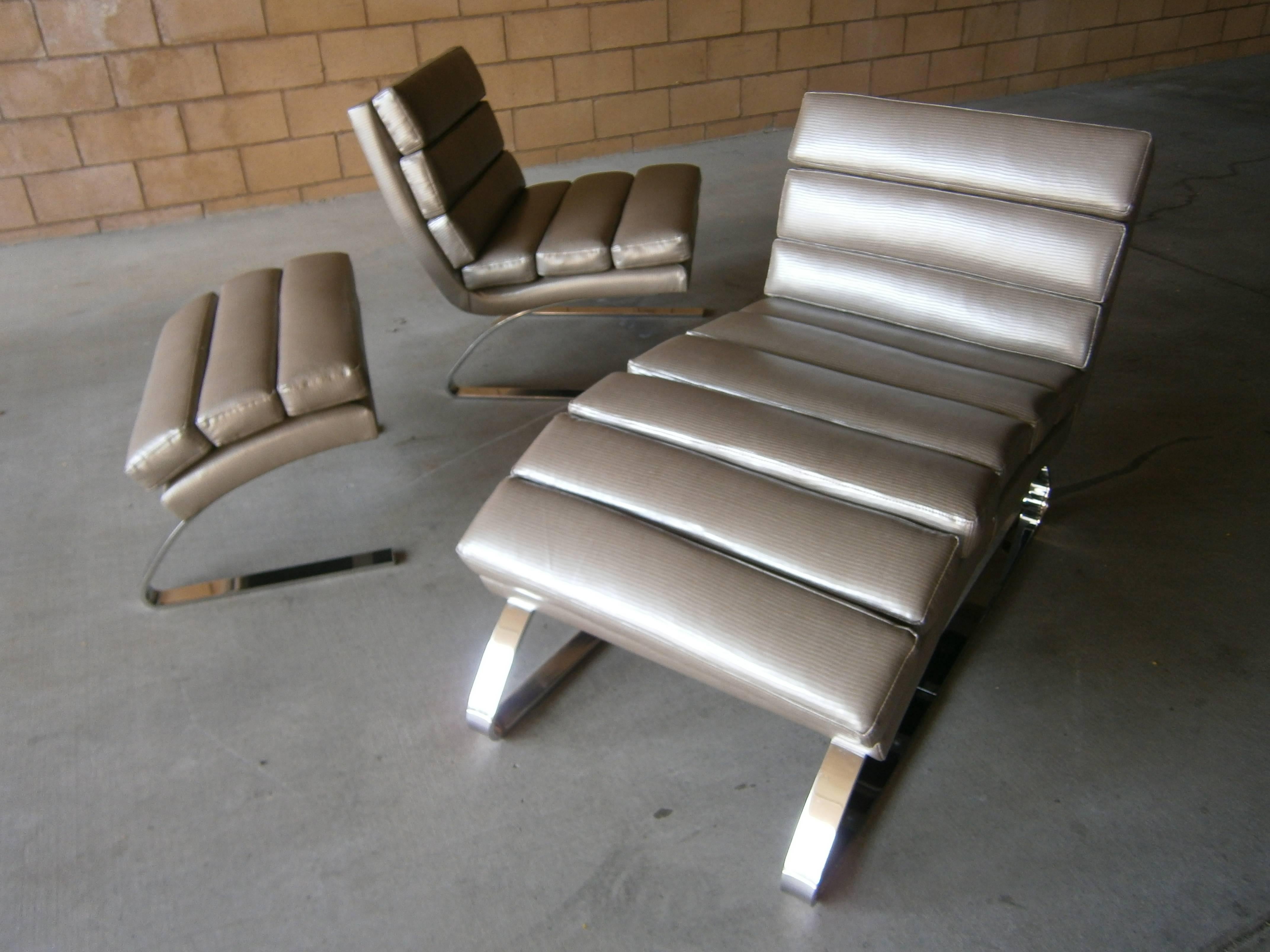 Plated A Vintage Cantilevered Lounge Chair and Ottoman  C. 1990s
