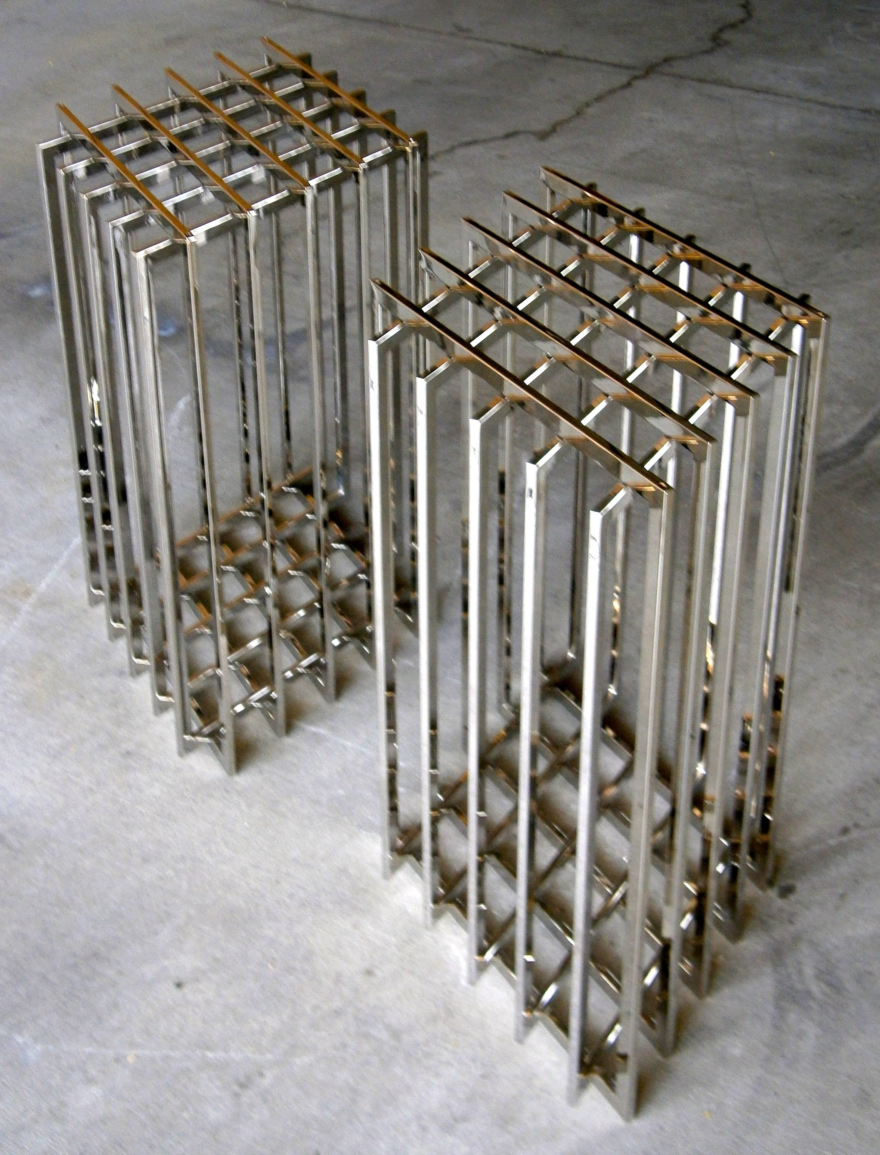 American Pair of Nickel Plated Cage-Form Table Bases by Pierre Cardin  C. 1970s
