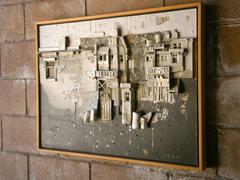 "City Construction #9"A 1979 Dimensional Urban Landscape on Panel by G.M. Riess