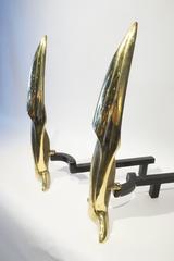 Pair of Solid Brass French Andirons in the Manner of Pierre Legrain  C. 1930s